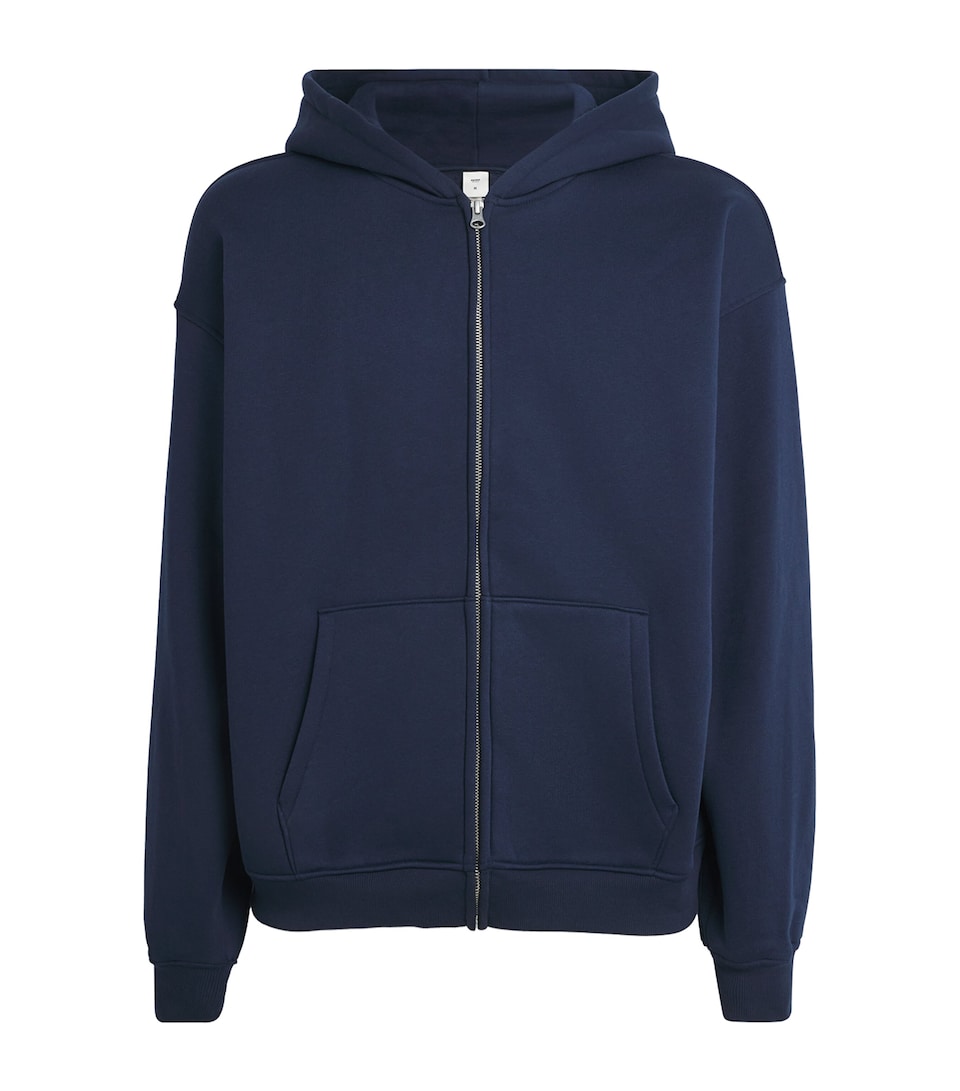 Skims Mens Fleece Lounge Relaxed Zip-Up Hoodie Navy