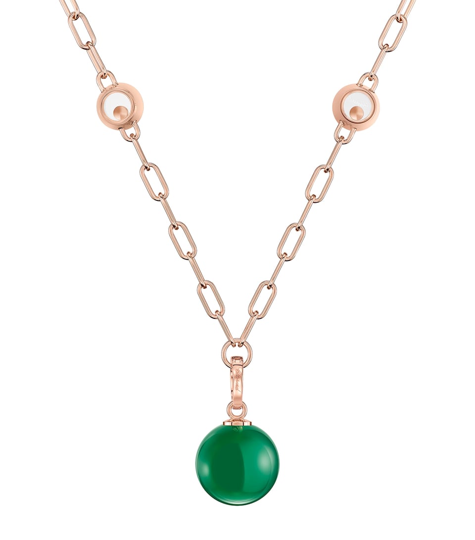 Rose Gold, Diamond and Green Agate Happy Diamonds Planet Necklace