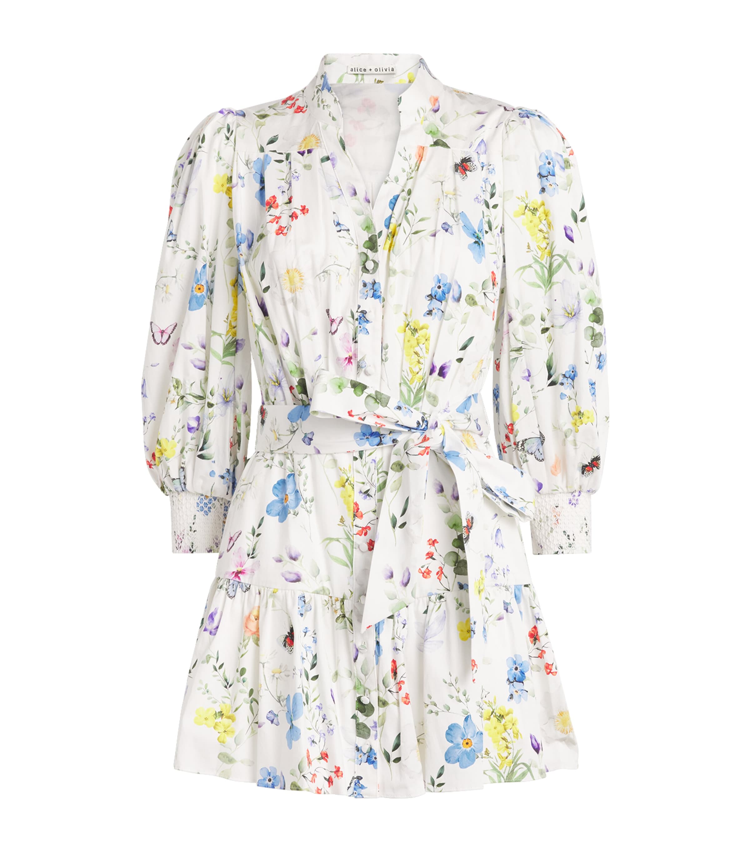 Alice+Olivia Womens Floral Cora Shirt Dress Twst Vines Off White