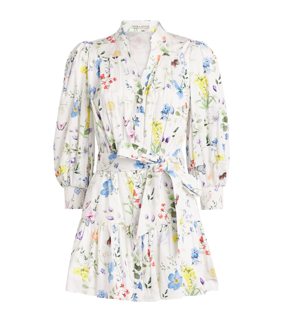 Alice+Olivia Womens Floral Cora Shirt Dress Twst Vines Off White