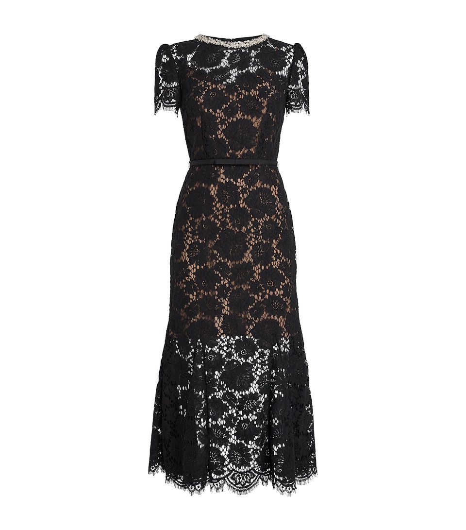 Self-Portrait Womens Lace Embellished Midi Dress Black