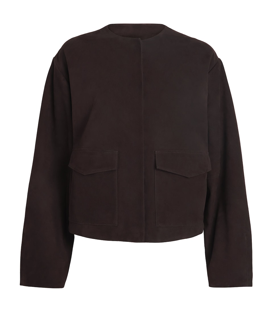 Suede Utility Cocoon Bomber Jacket