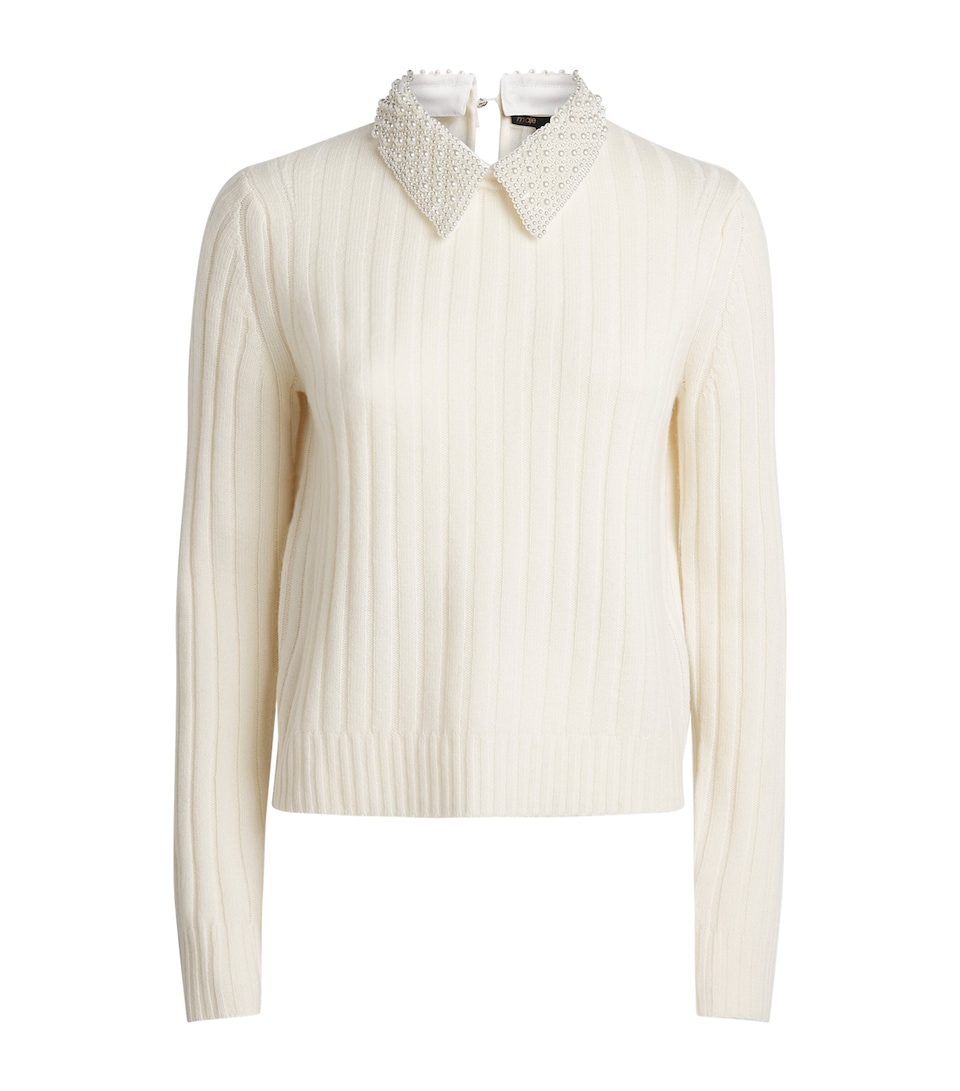 Maje Womens Wool-Blend Pearl-Collar Sweater Ecru