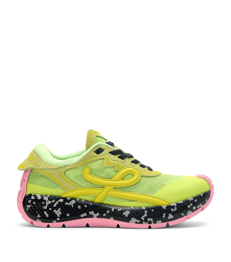 LOEWE Womens Leather Pogo Sneakers Green/yellow/black