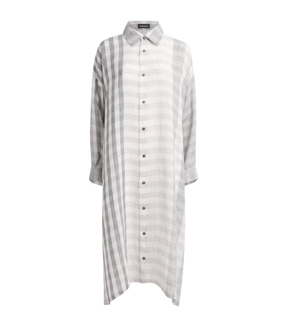 Eskandar Womens Linen A-Line Midi Shirt Dress Petrol