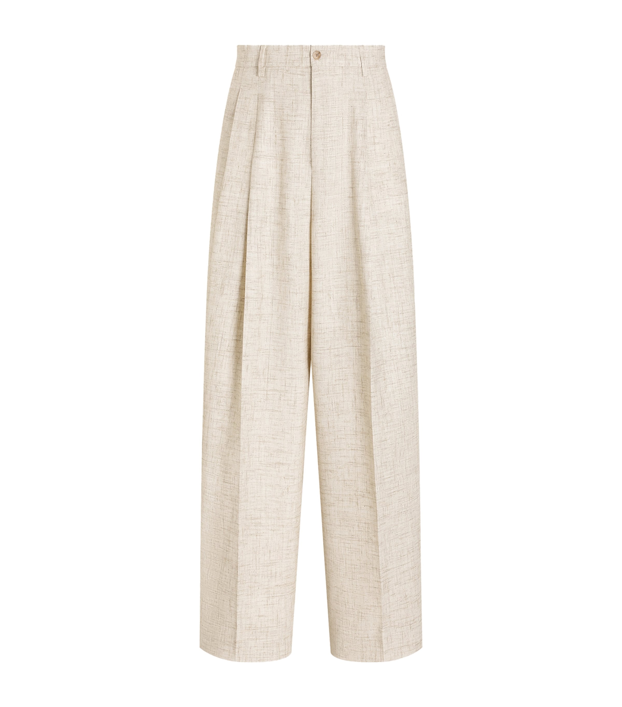 Dolce&Gabbana Mens Linen-Blend Tweed-Effect Trousers White Beige Ha