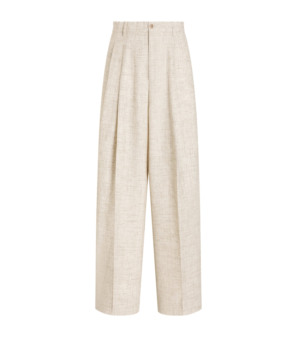 Dolce&Gabbana Mens Linen-Blend Tweed-Effect Trousers White Beige Ha