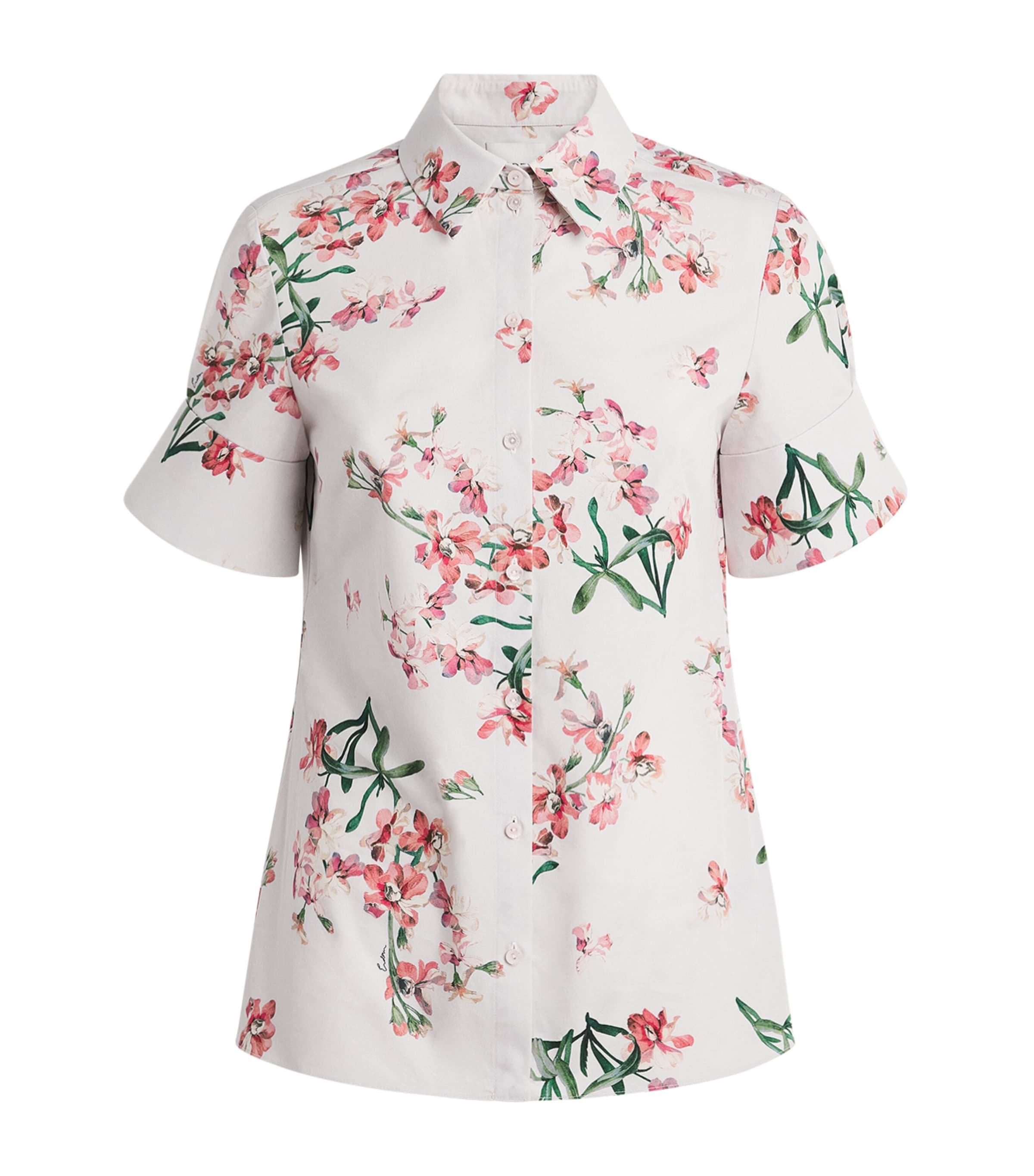 Erdem Womens Cotton Floral Short-Sleeve Shirt Paintd Orchd Ptl Pnk