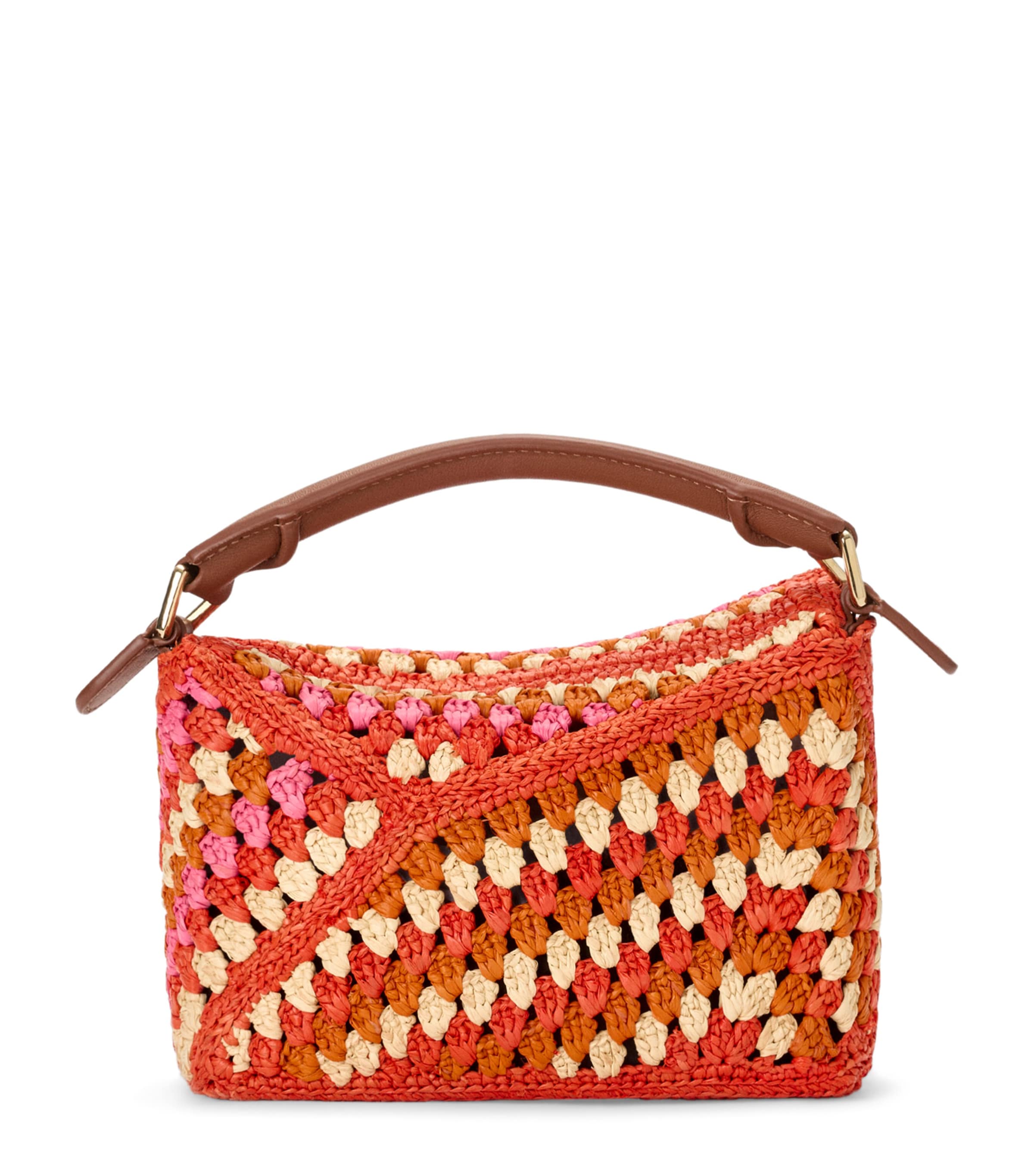 LOEWE Mini Crochet Puzzle Edge Top Handle Bag Bright Orange/pink