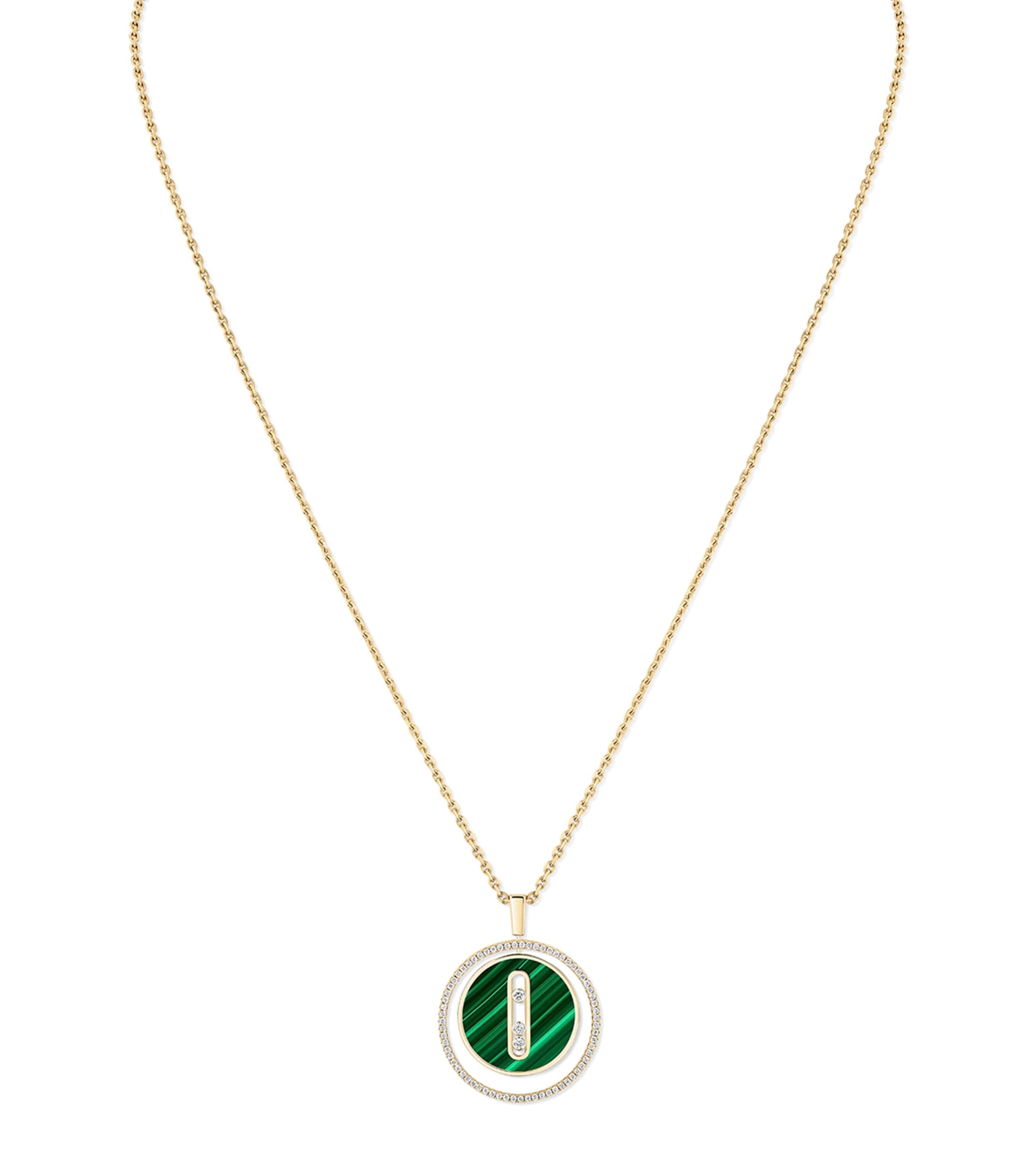 Lucky Move Yellow Gold, Diamond and Malachite Necklace (0.38ct)