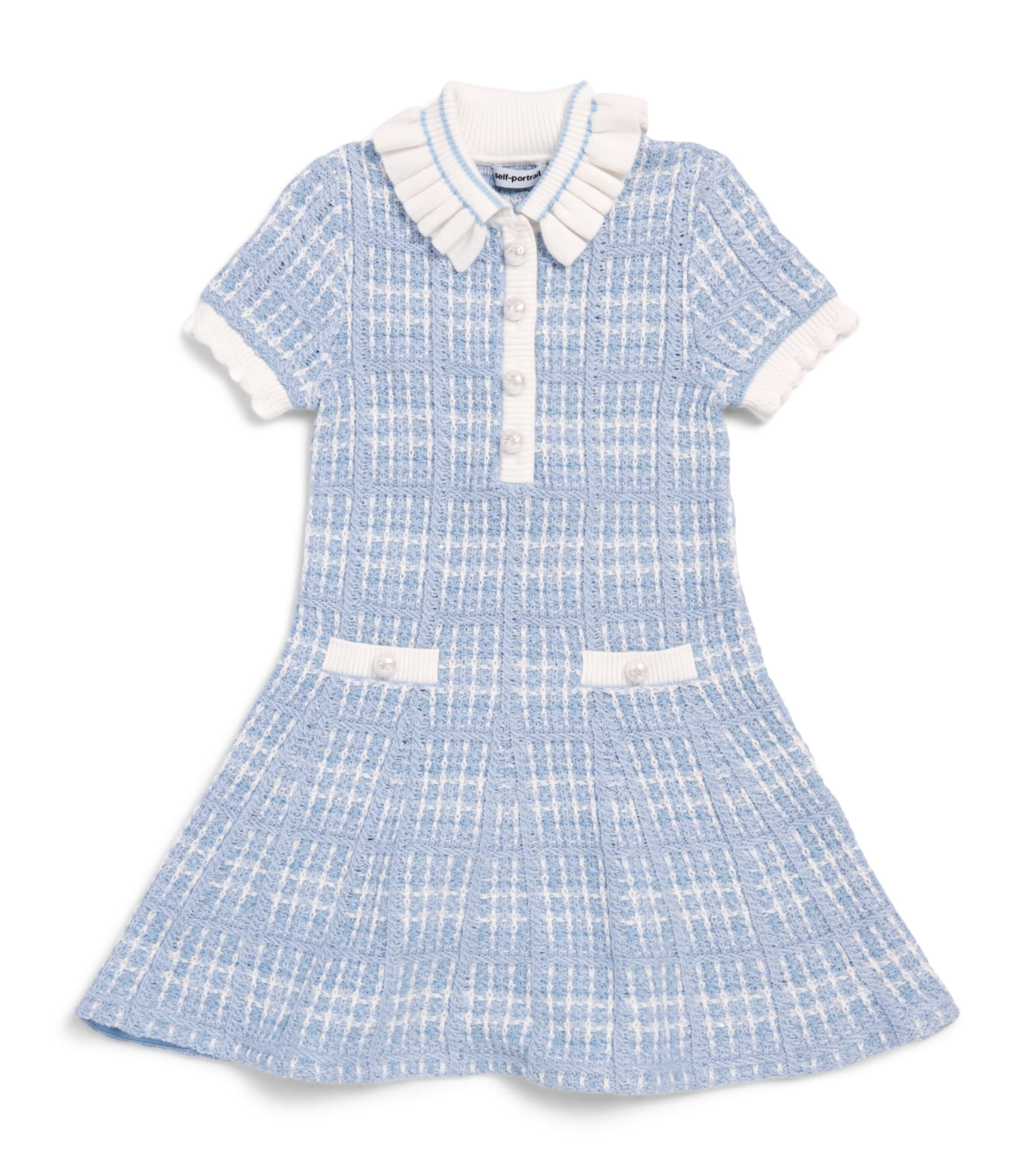 Self-Portrait Kids Check-Knit Dress (3-12 Years) Blue