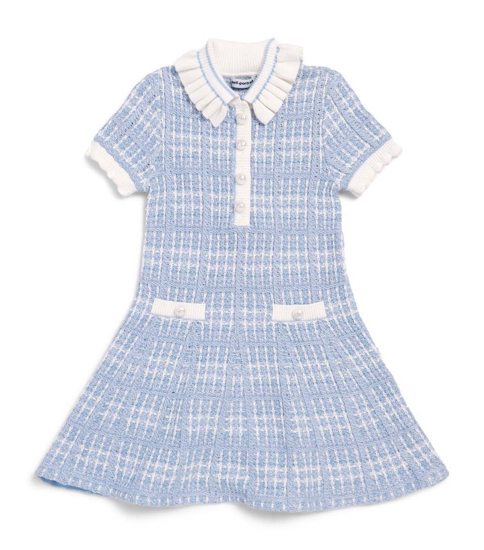 Self-Portrait Kids Check-Knit Dress (3-12 Years) Blue