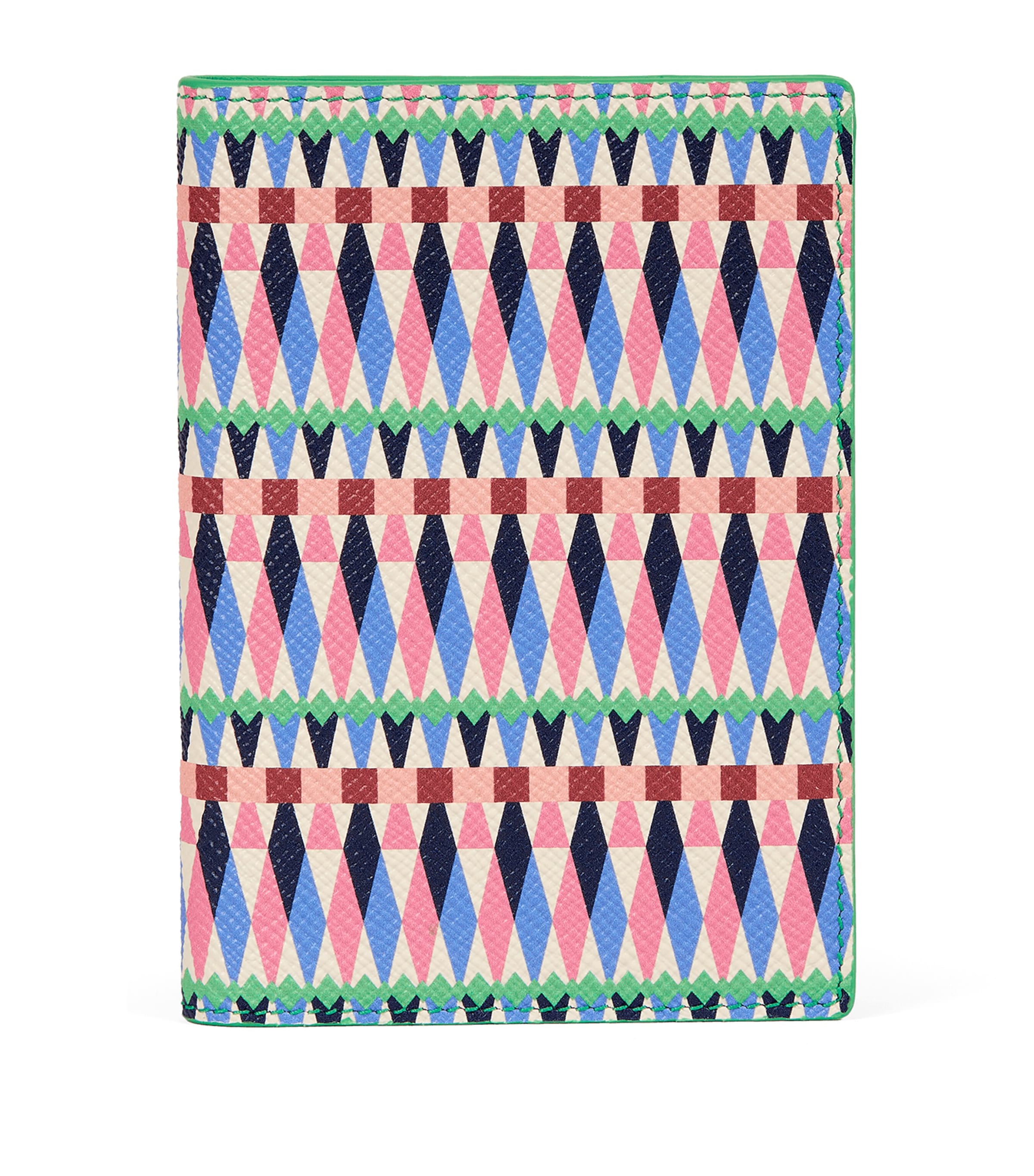 Smythson Leather Harlequin Panama Passport Cover Flamingo Mix