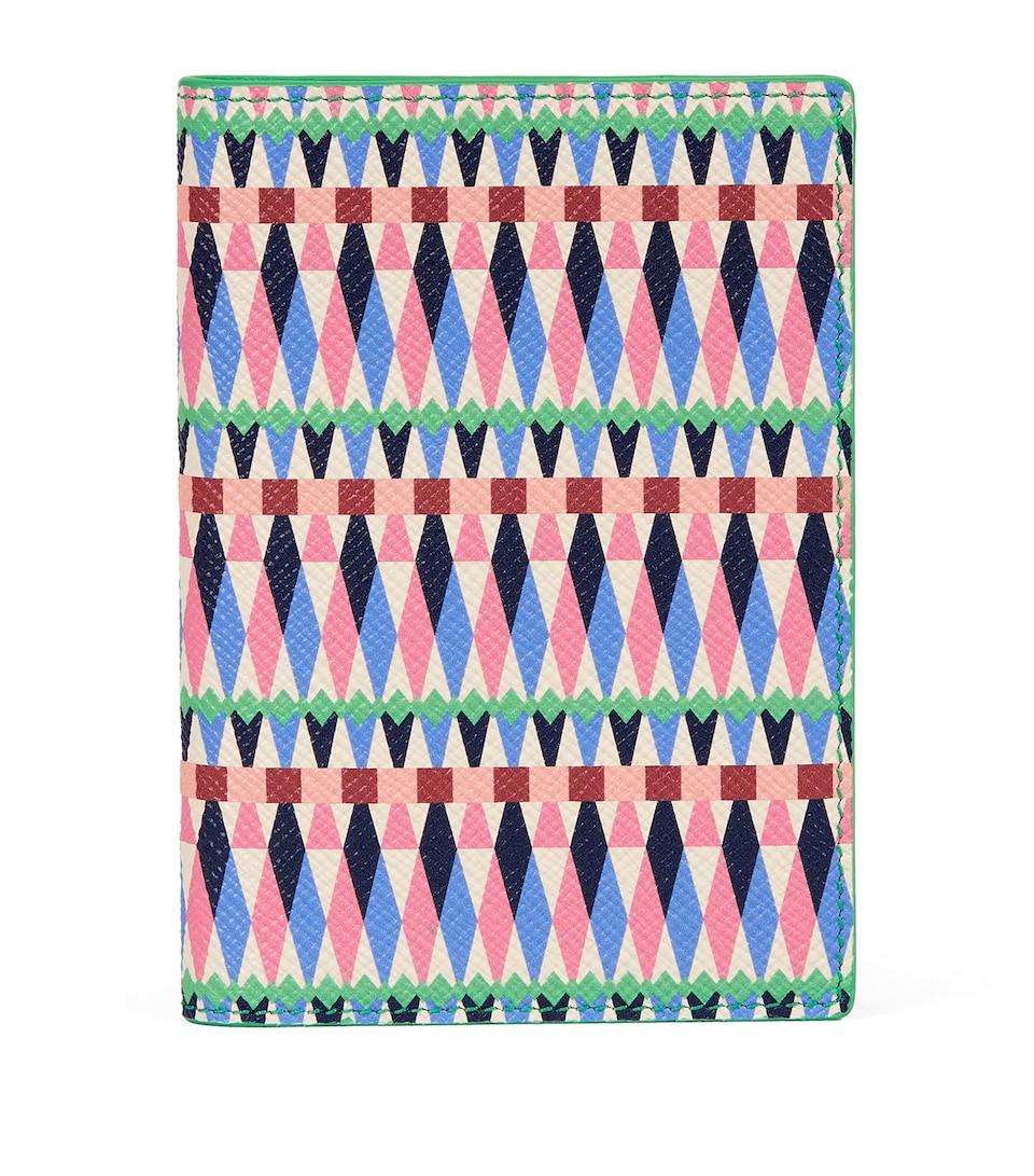 Smythson Leather Harlequin Panama Passport Cover Flamingo Mix