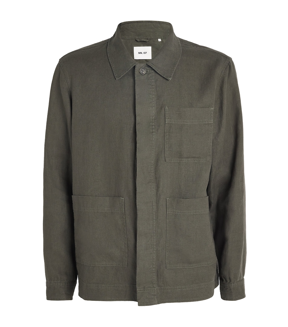 NN07 Mens Linen Olav Button-Up Shirt Croc Green