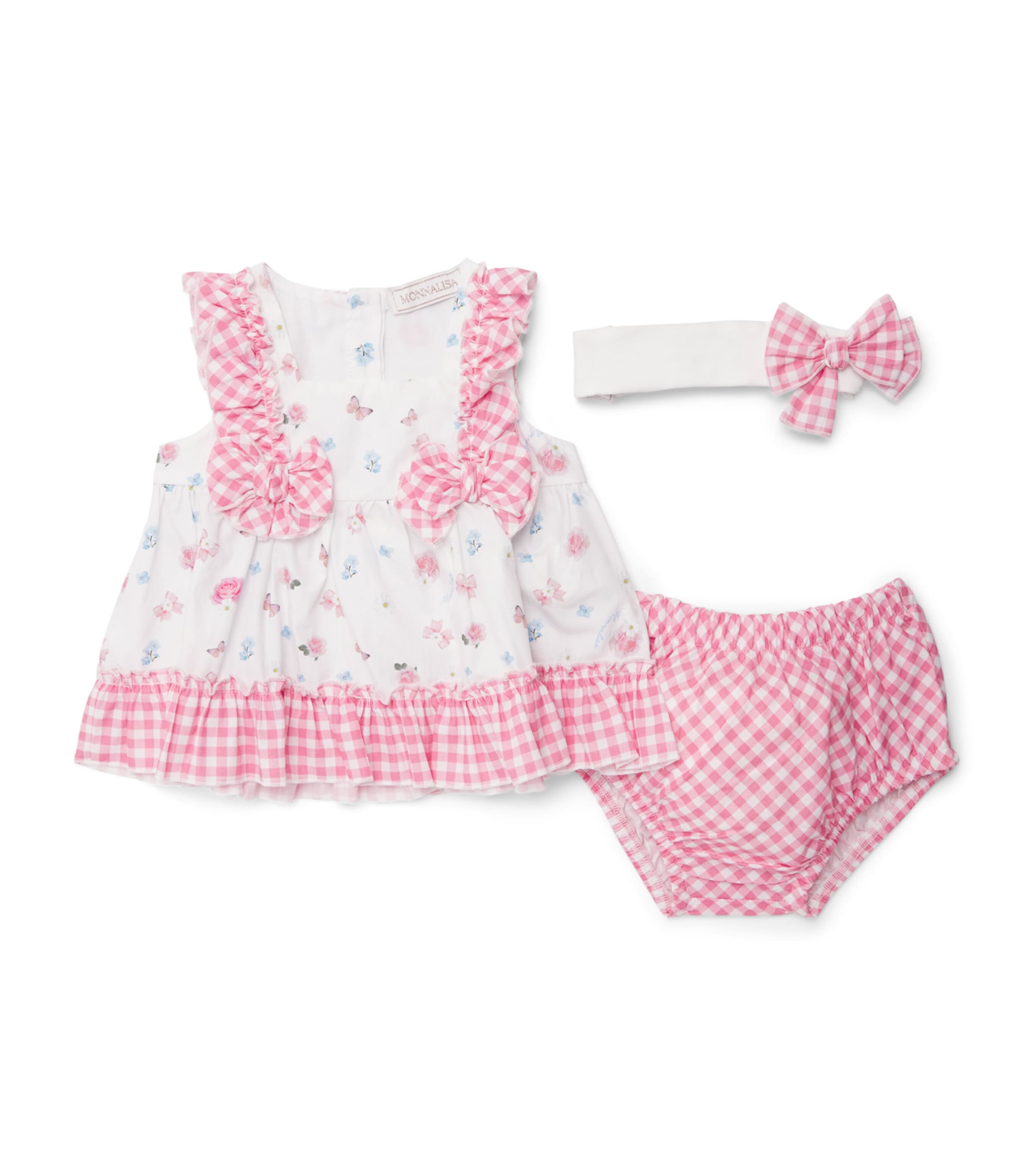 Monnalisa Floral Dress and Bloomers Set (1-9 Months) White+fairytale Pink