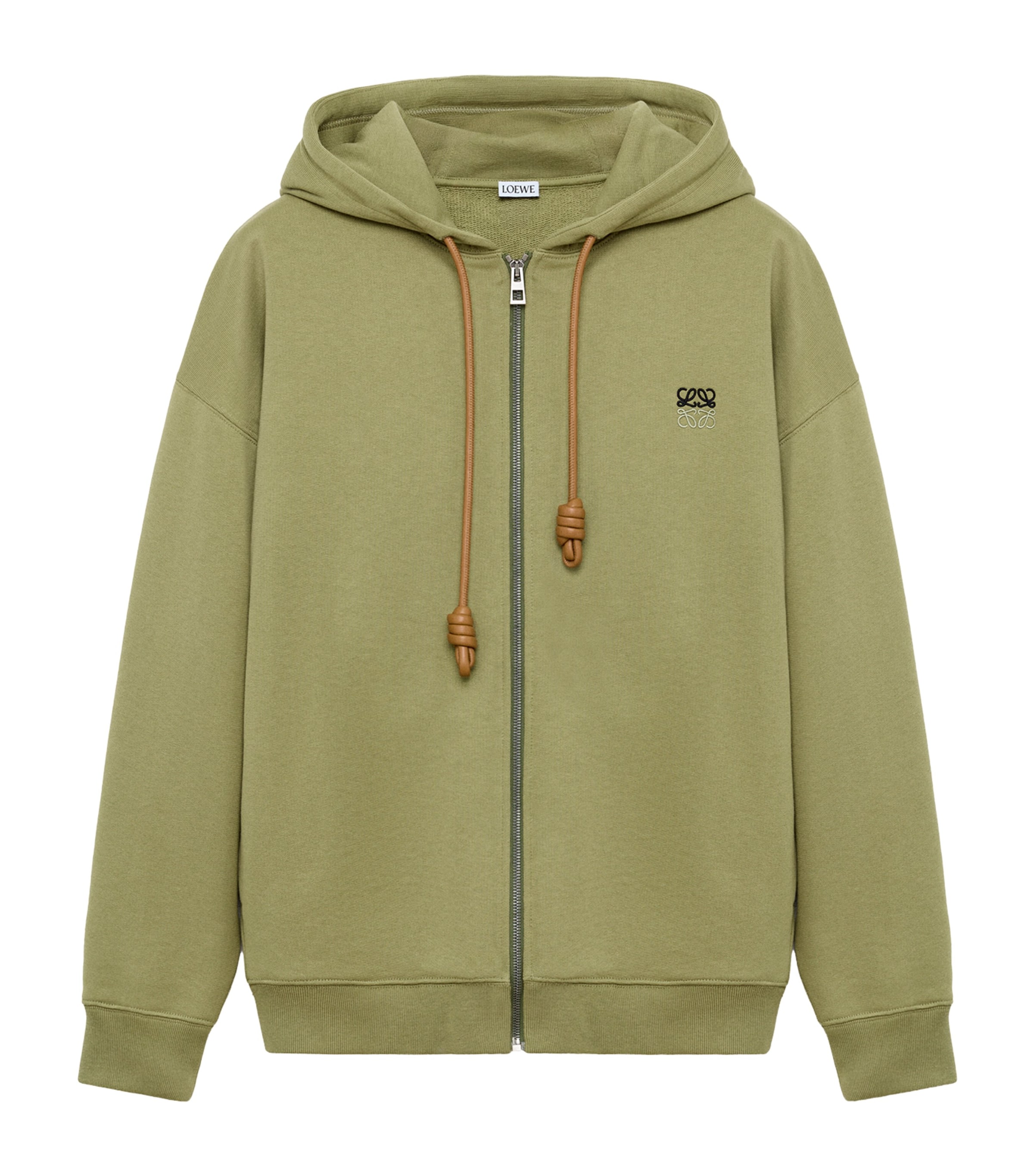 LOEWE Mens Cotton-Blend Anagram Hoodie Khaki Green