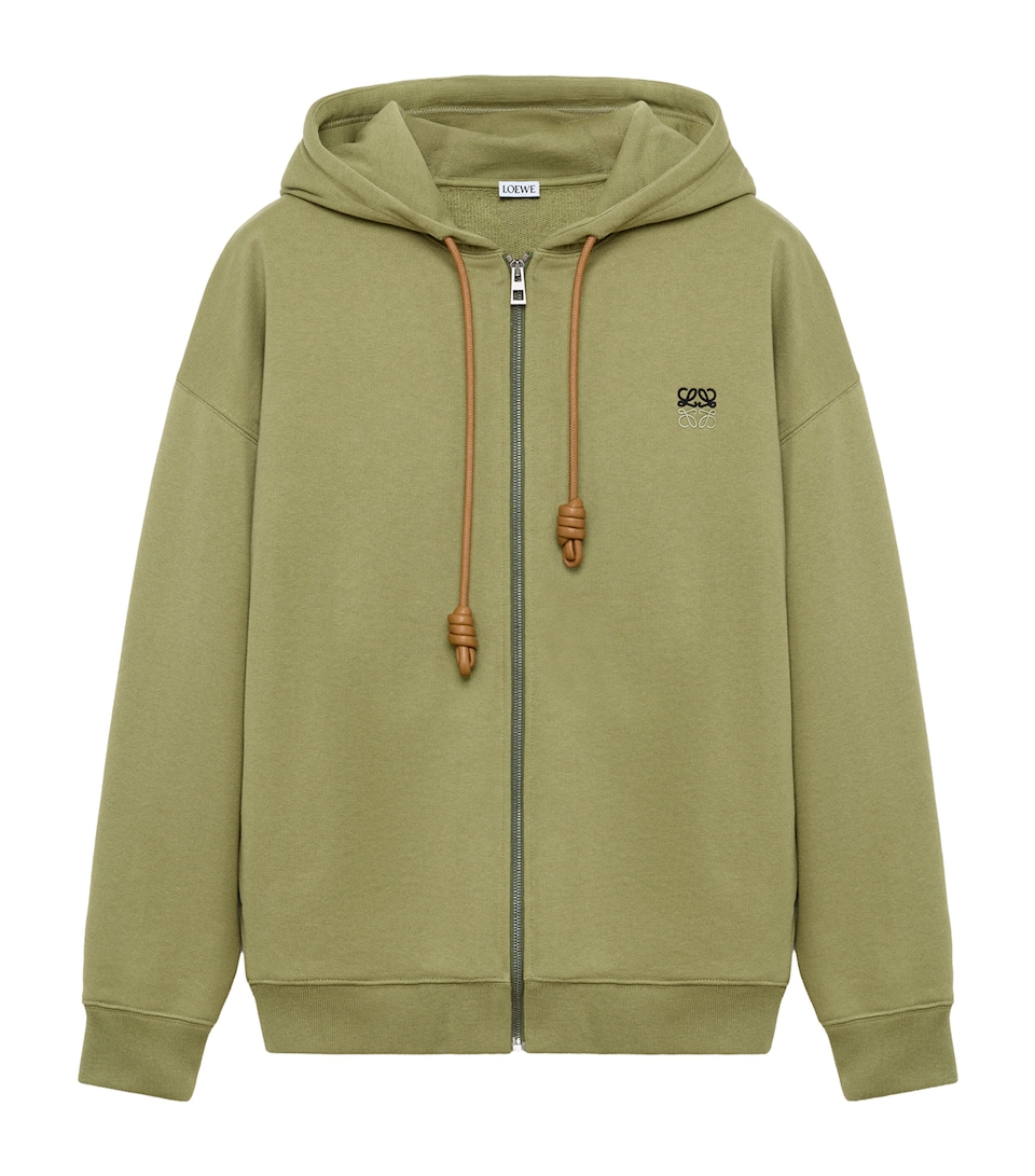 LOEWE Mens Cotton-Blend Anagram Hoodie Khaki Green