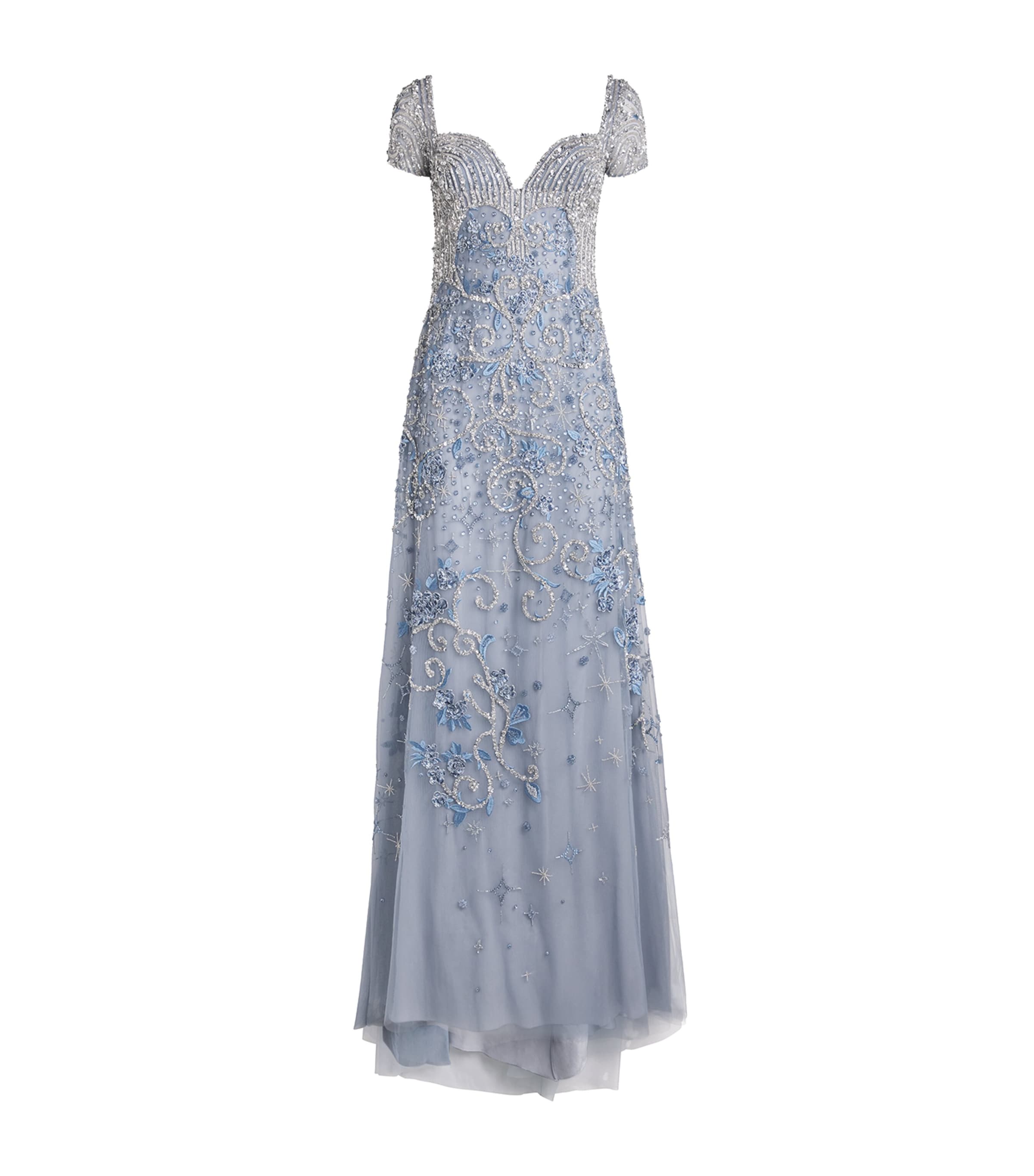GEORGES HOBEIKA Womens Tulle Embellished Gown Blue Quarry