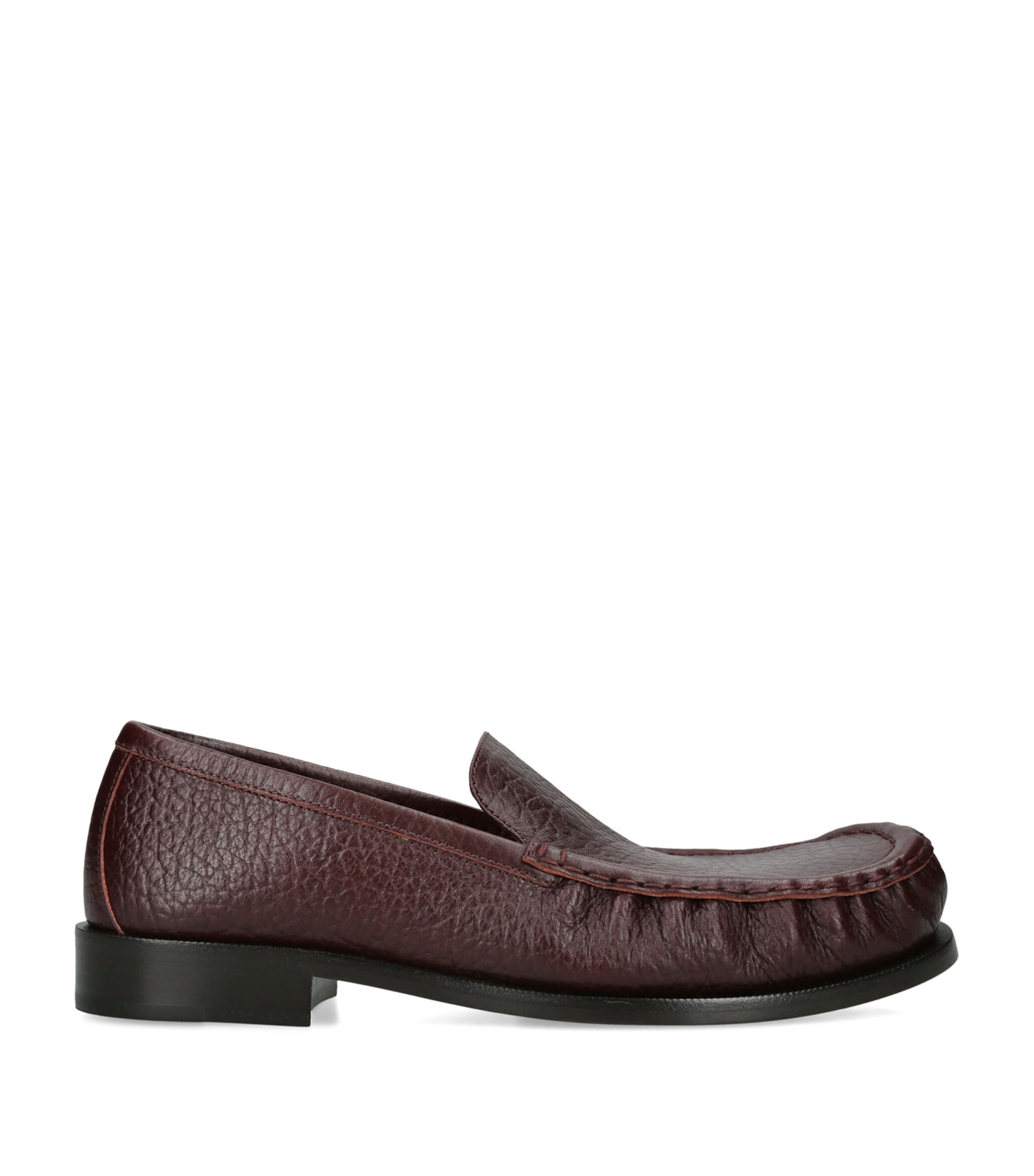 DRIES VAN NOTEN Leather Penny Loafers Wine