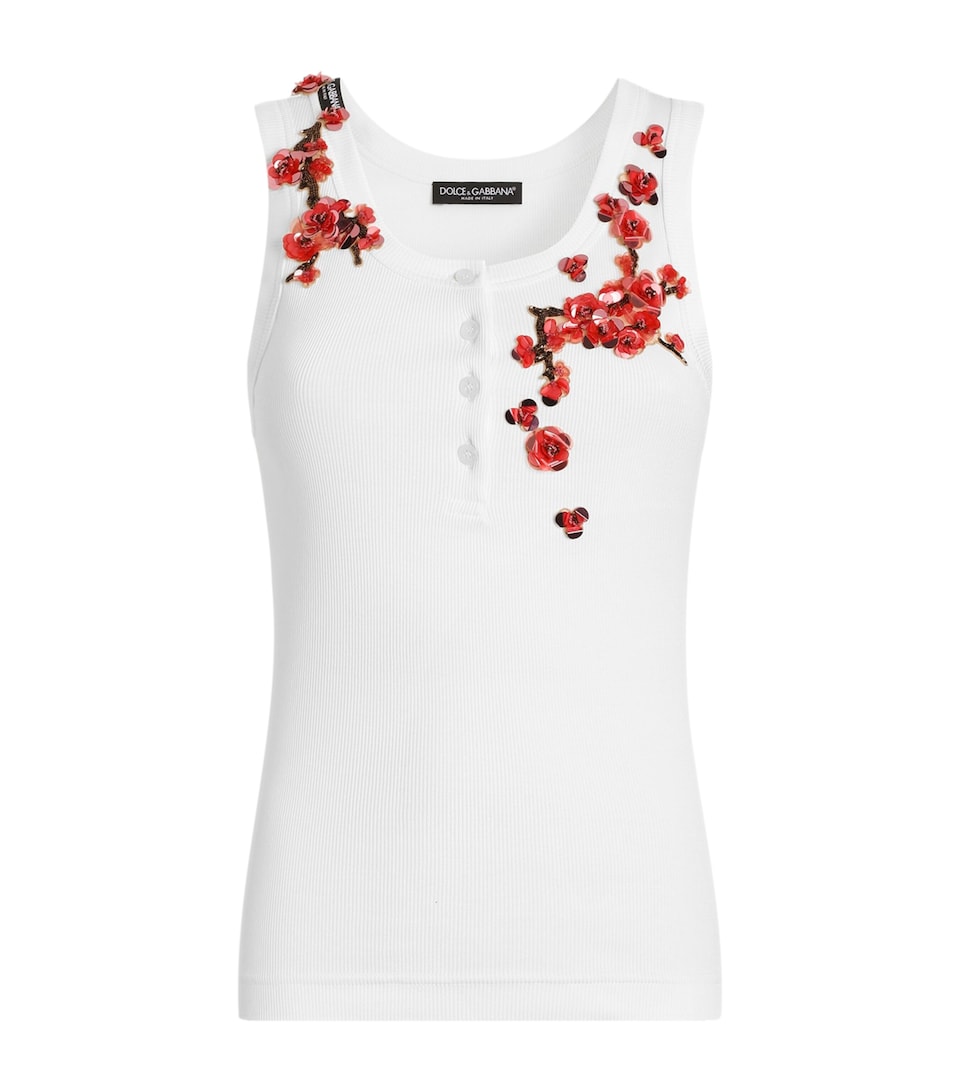 Dolce&Gabbana Womens Cotton Embellished Tank Top Natu
