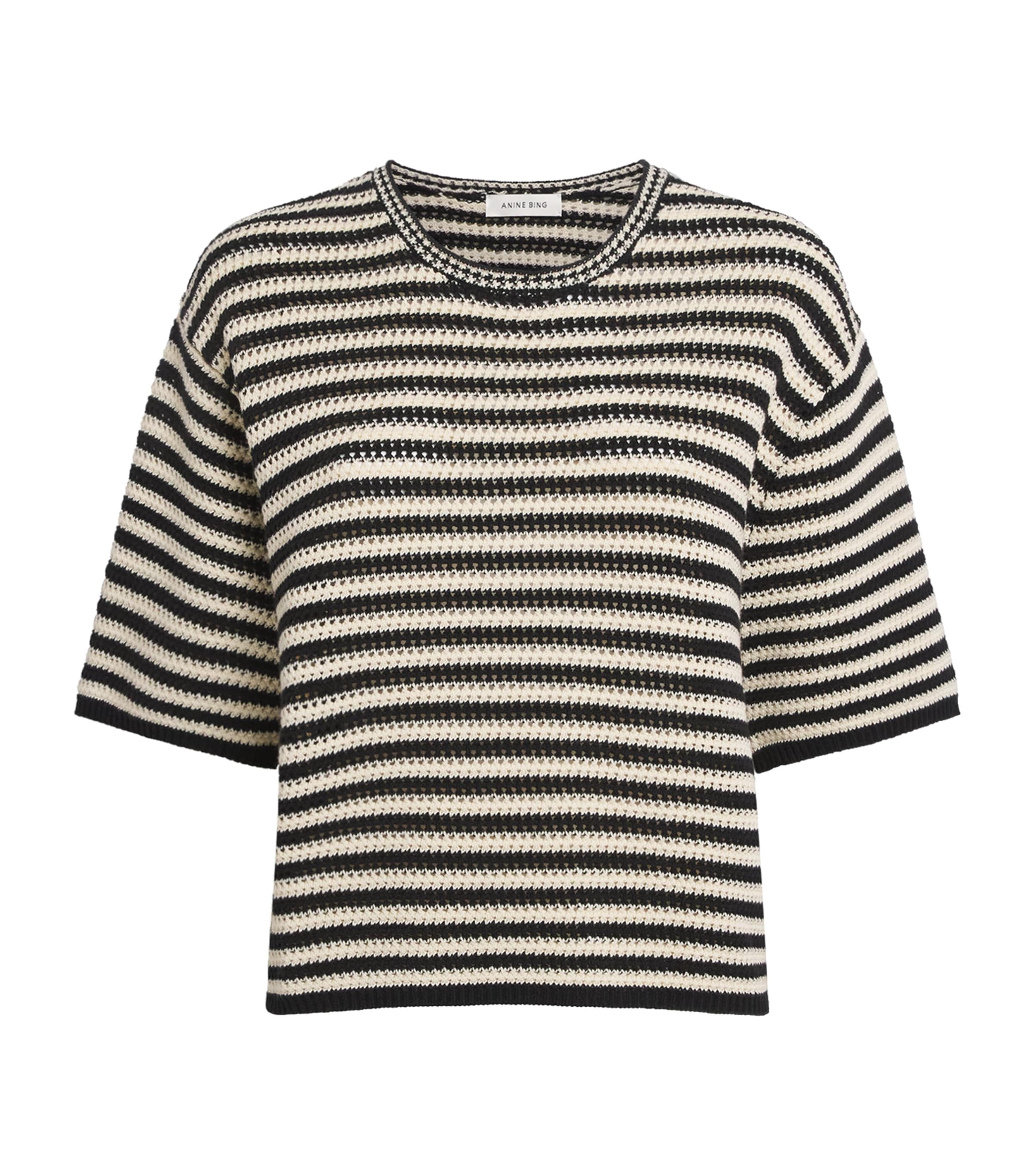 ANINE BING Womens Crochet Stripe Theo Sweater White/black