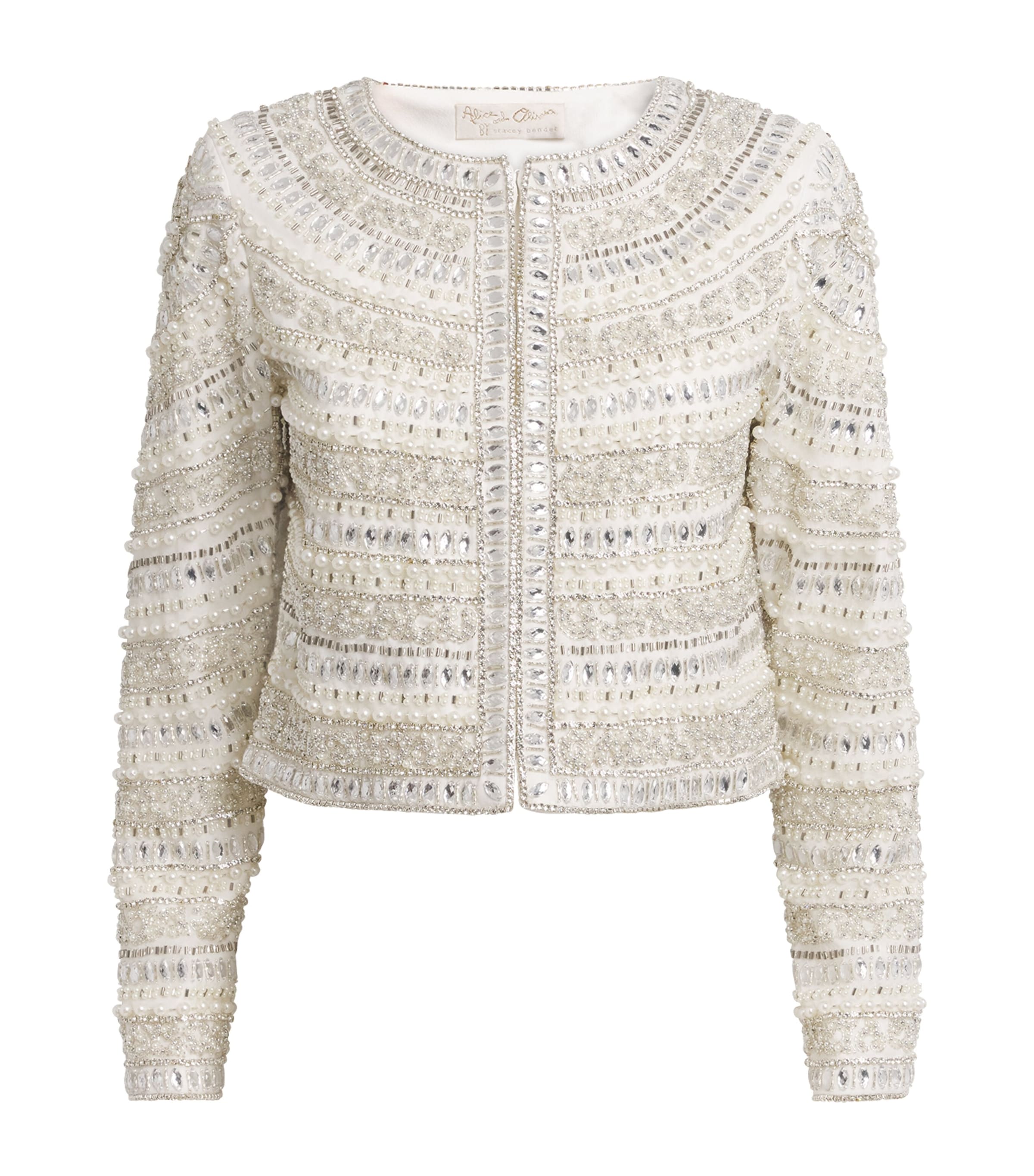 Alice+Olivia Womens Embellished Kidman Jacket Off White/silver