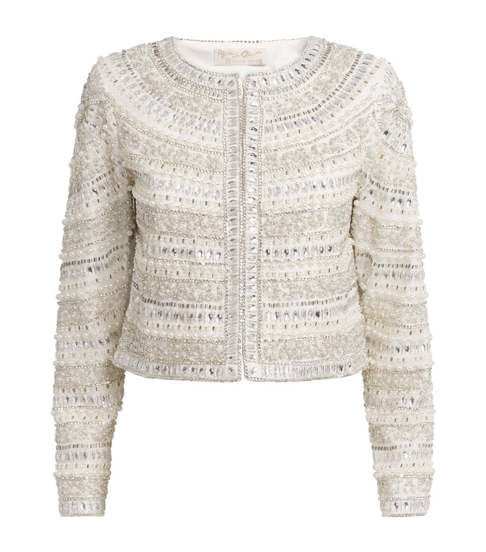 Alice+Olivia Womens Embellished Kidman Jacket Off White/silver