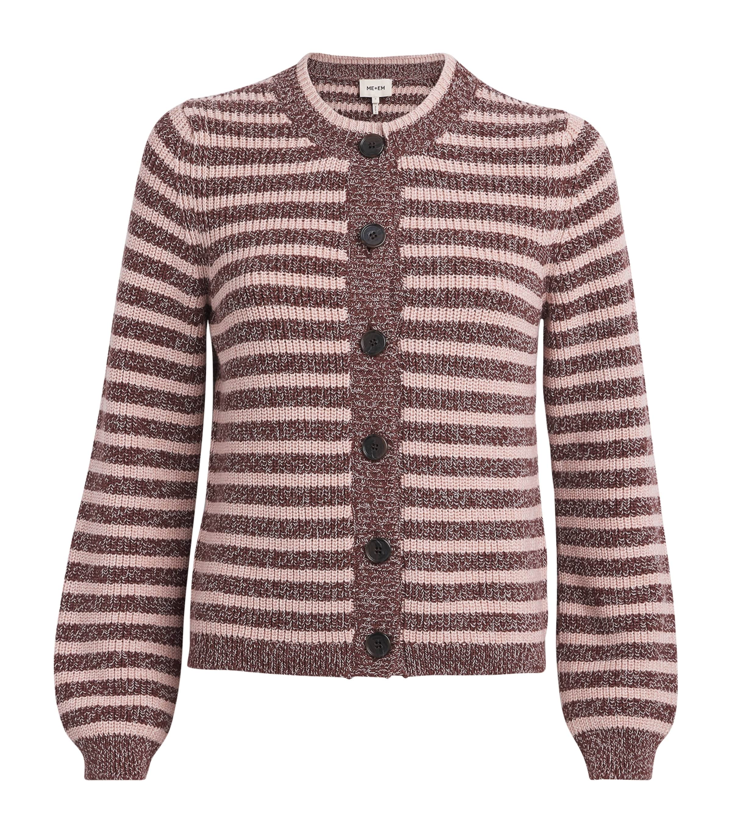 ME+EM Womens Organic Cotton Stripe Cardigan Cinnamon Brown Multi