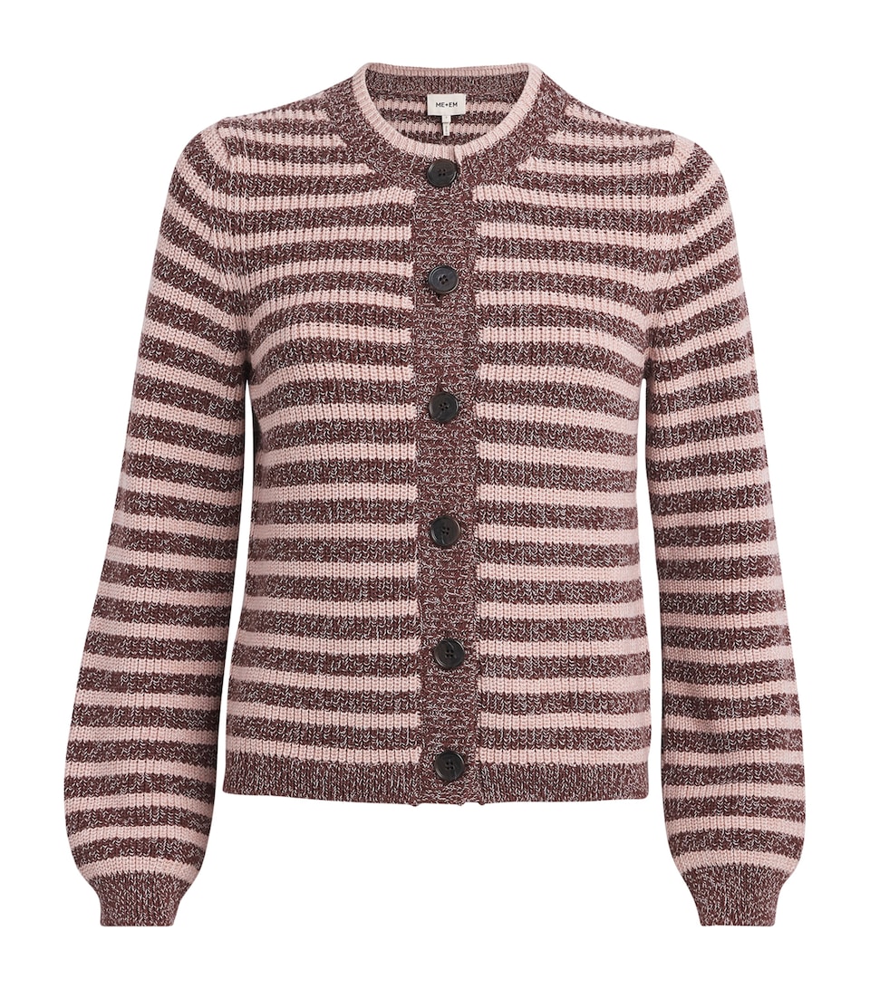 ME+EM Womens Organic Cotton Stripe Cardigan Cinnamon Brown Multi