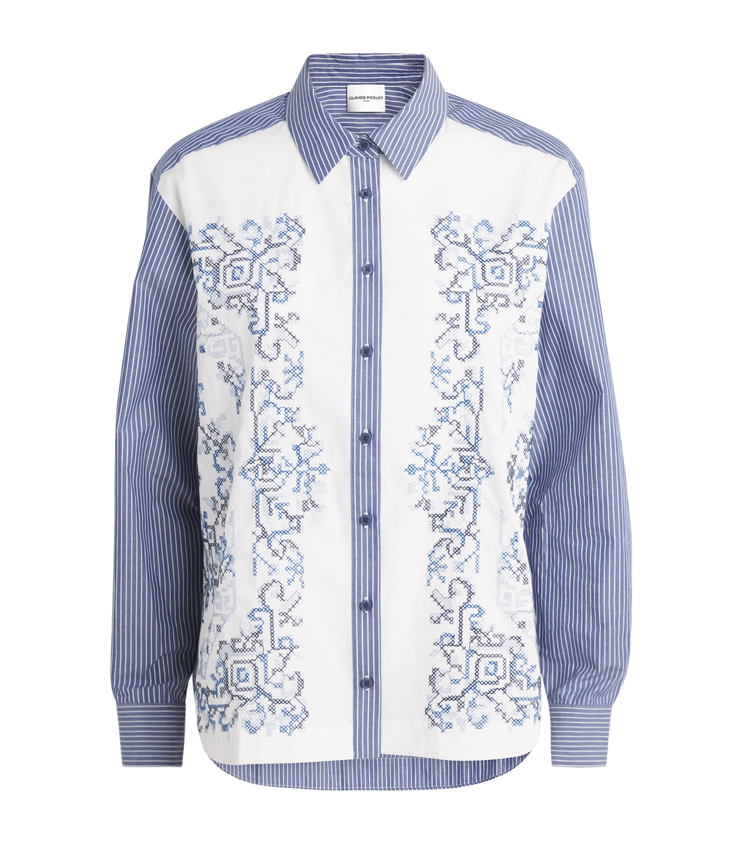 Claudie Pierlot Womens Cotton Cross-Stitch Shirt Dual Color