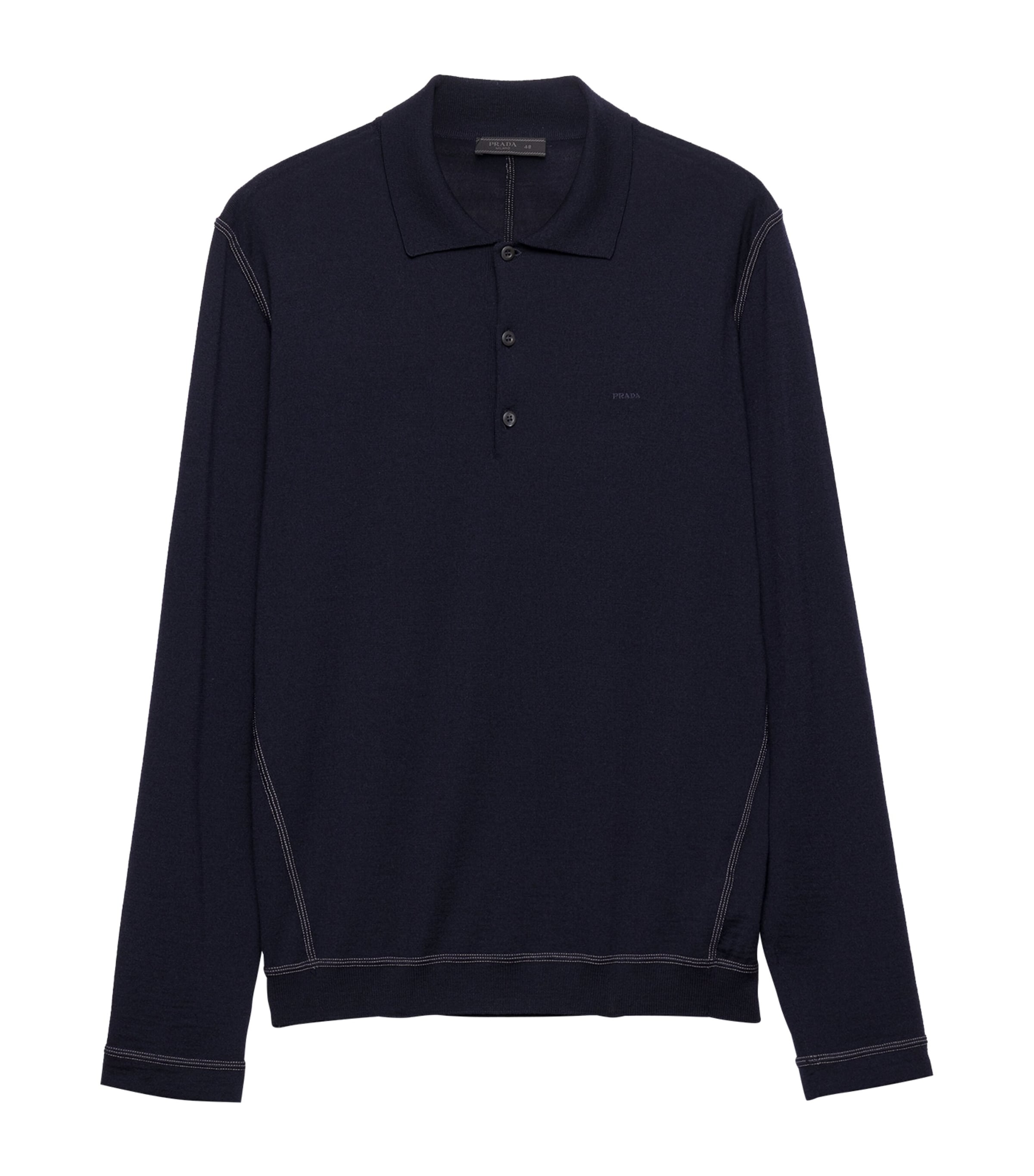 Prada Mens Wool Logo Polo Sweater Blue