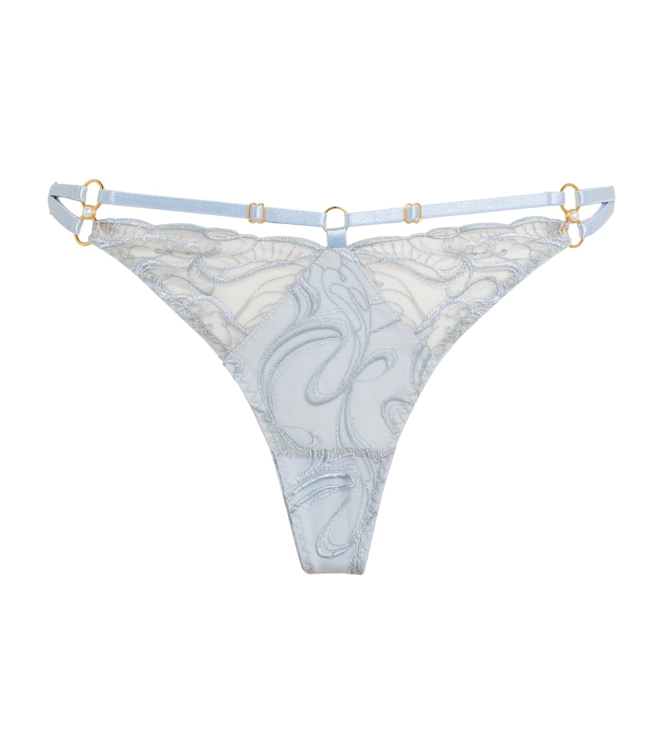 Bordelle Womens Embroidered Pearl Thong Dusty Blue