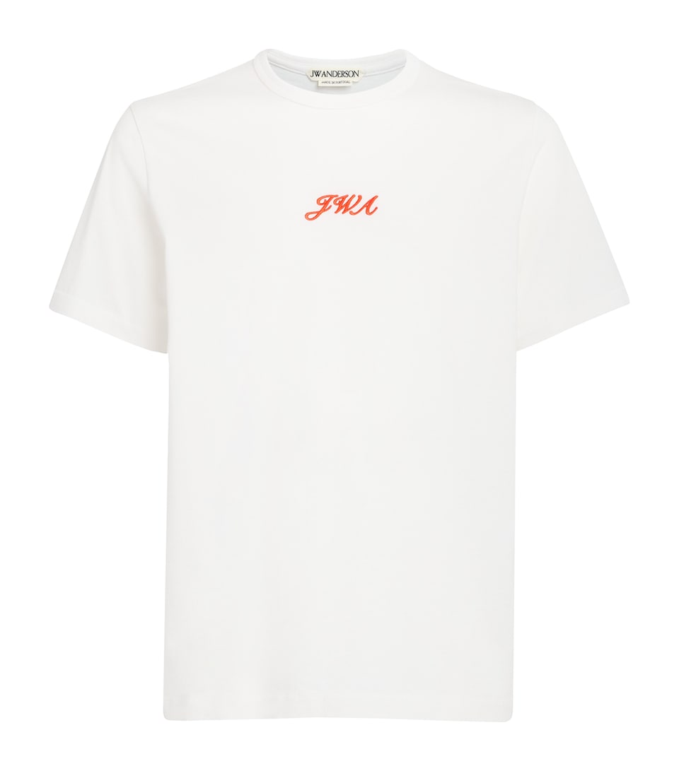 JW Anderson Mens Cotton Logo-Embroidered T-Shirt White