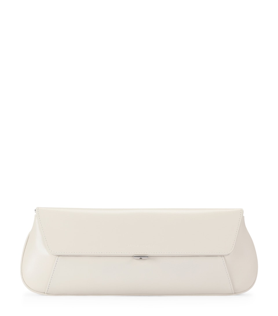 Amina Muaddi Leather Ami Clutch Bag Beige