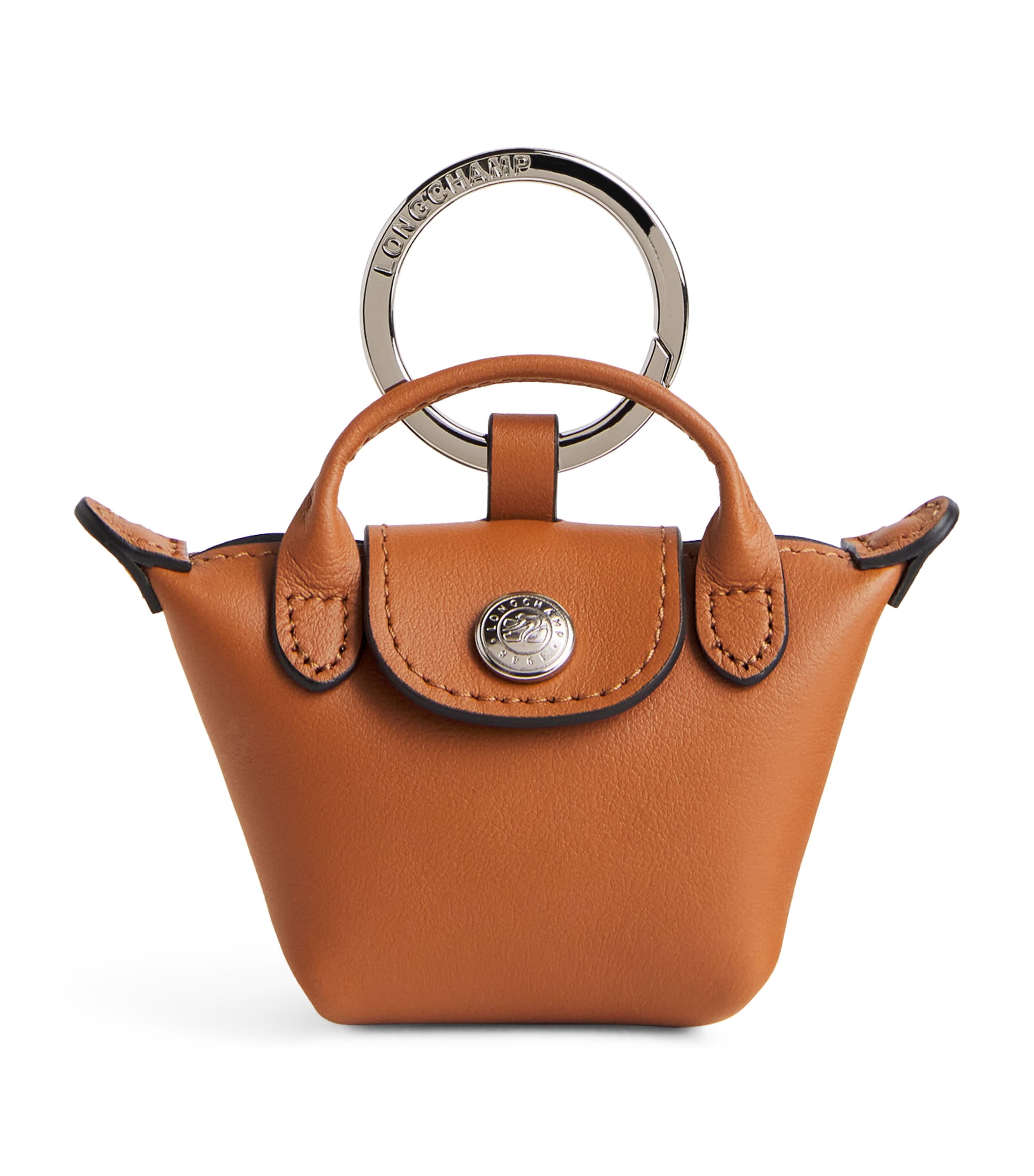 Longchamp Leather Le Pliage Xtra Keyring Cashew