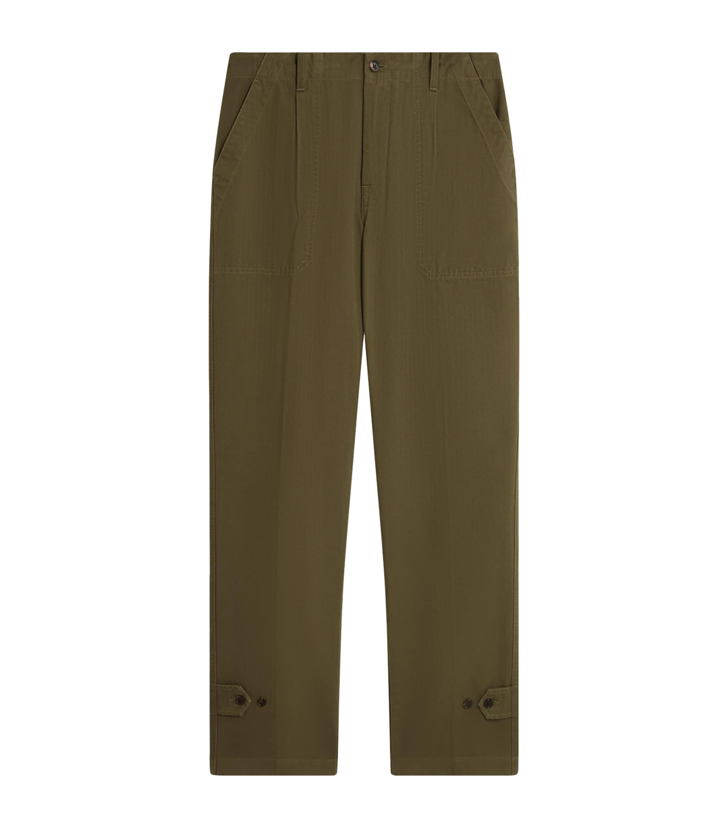 Cotton Micro-Herringbone Single-Pleat Tapered Chinos