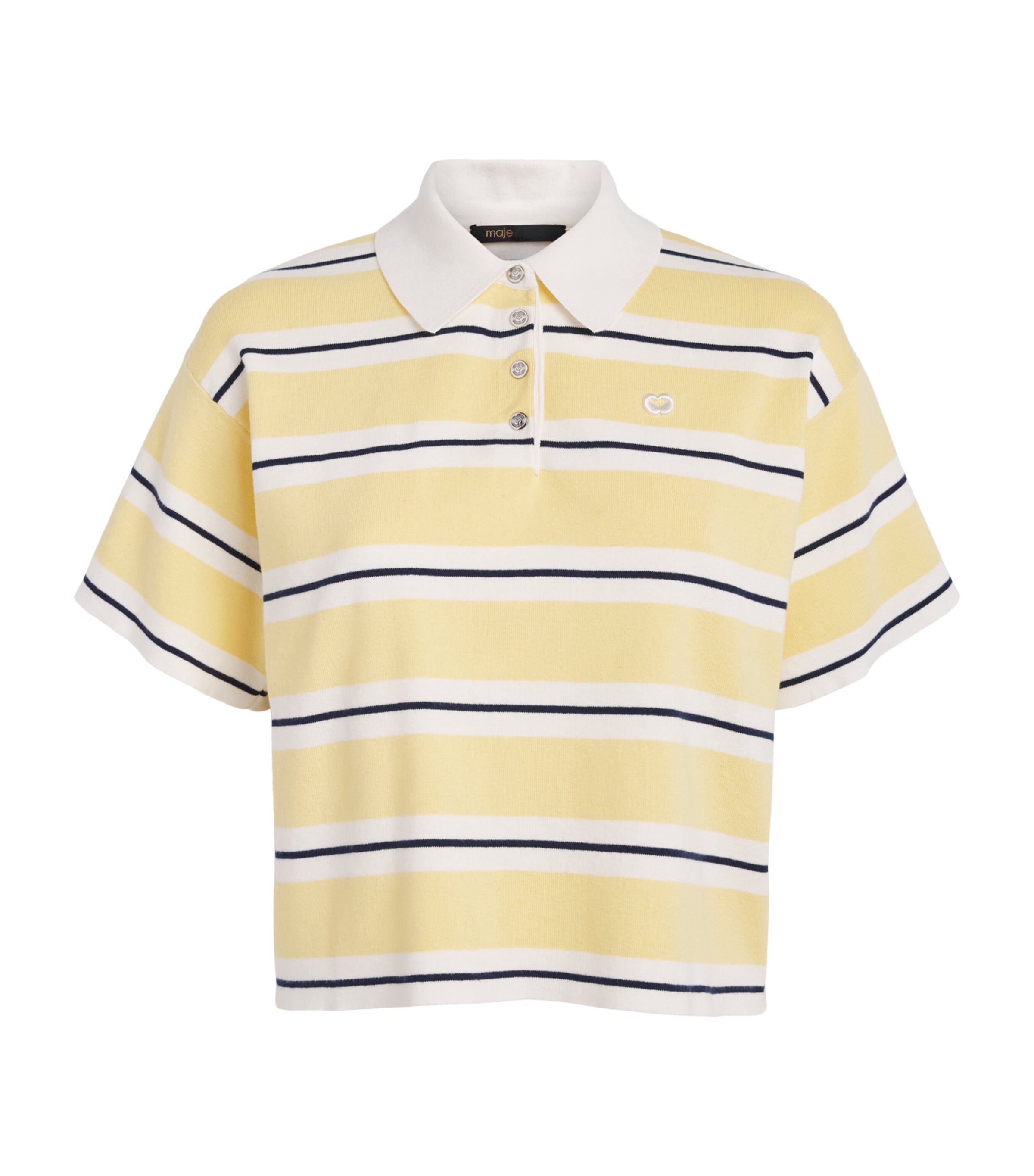 Maje Womens Cotton-Blend Stripe Polo Shirt Pale Yellow