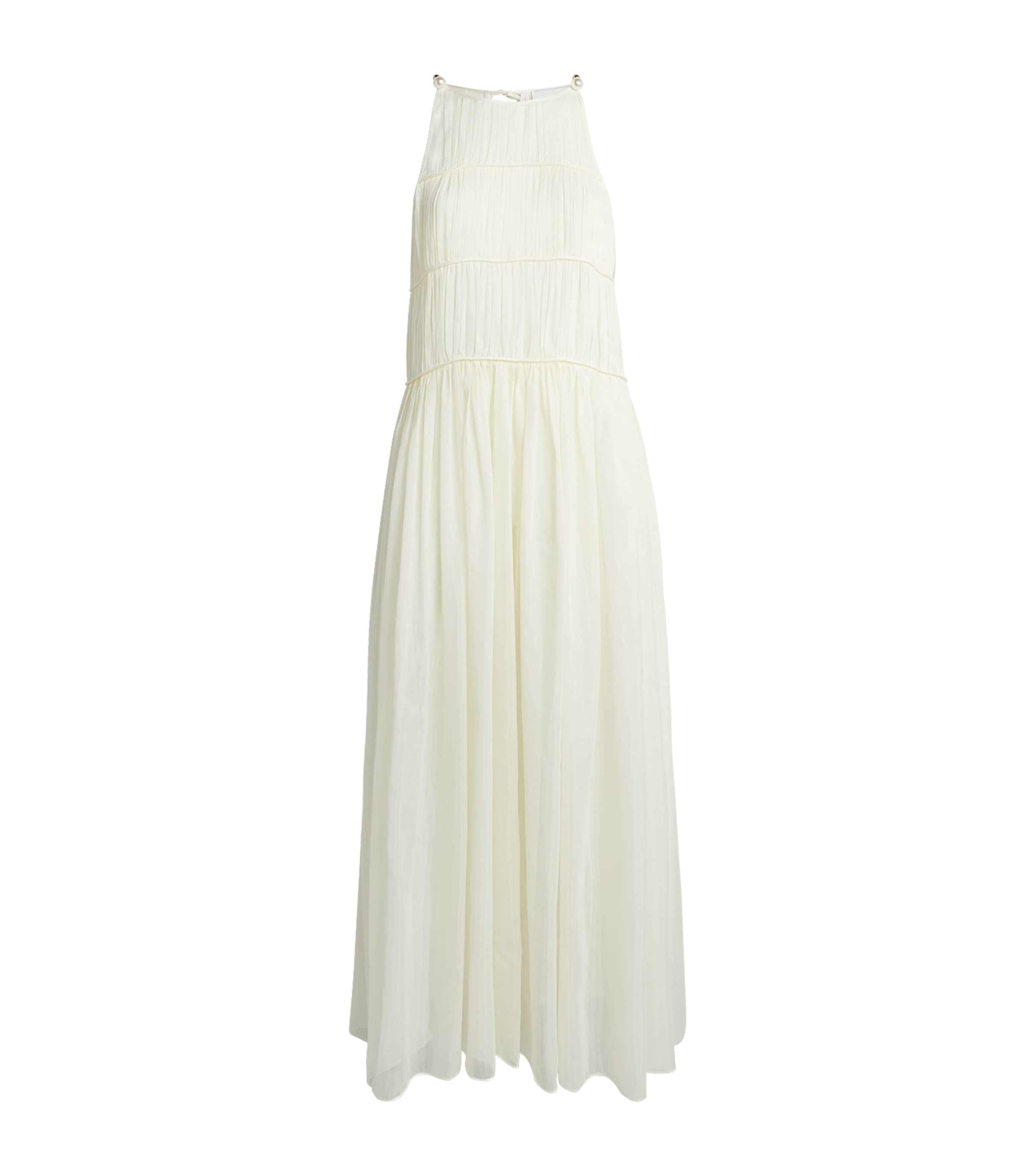 Moré Noir Womens Cotton-Silk Ruched Morgan Midi Dress Alabaster Cream