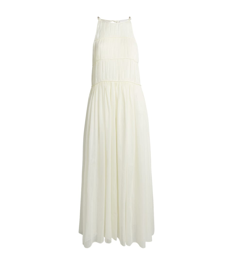 Moré Noir Womens Cotton-Silk Ruched Morgan Midi Dress Alabaster Cream