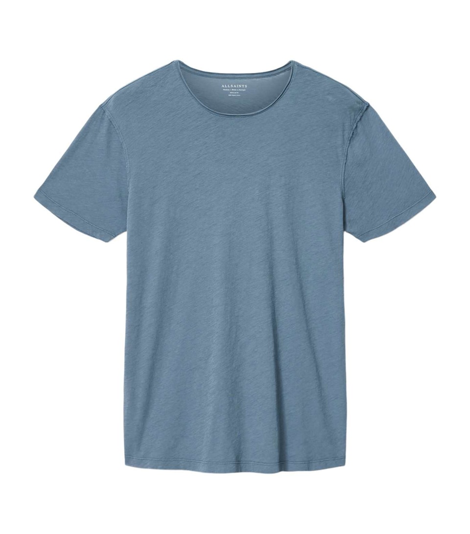 AllSaints Mens Organic Cotton Figure T-Shirt Waved Blue