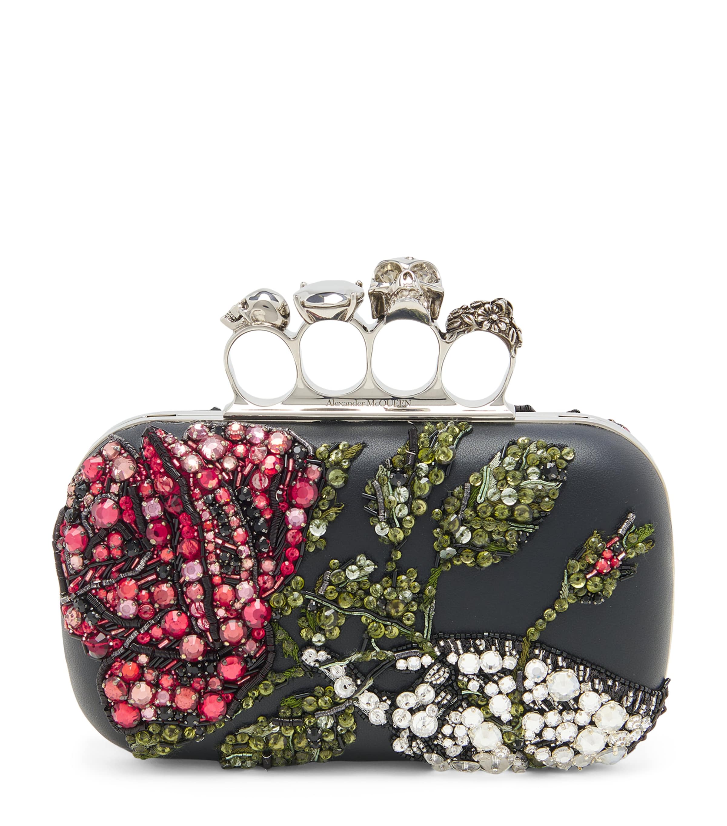 Leather Embellished Skull Knuckle Clutch Bag