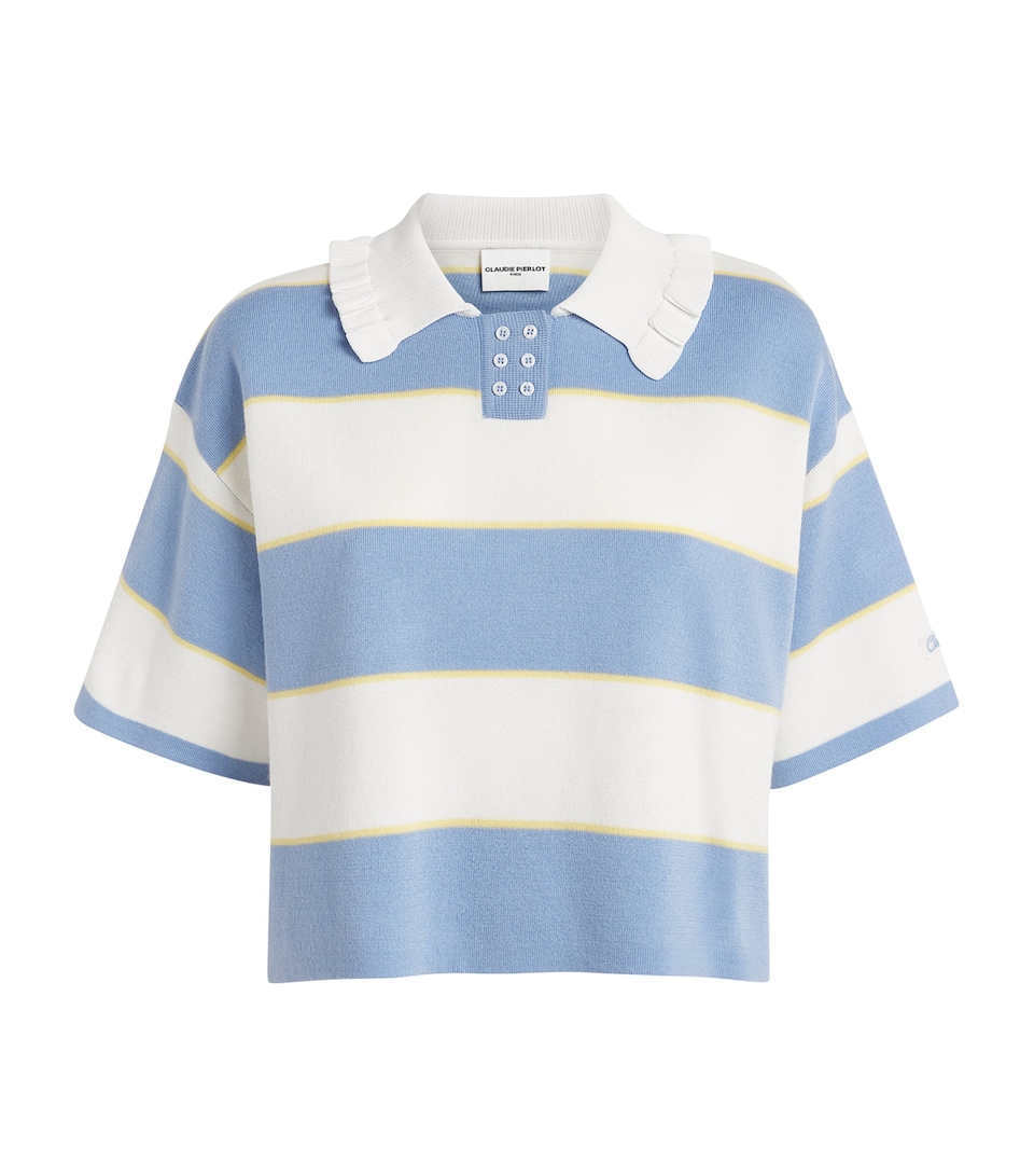 Claudie Pierlot Womens Stripe Polo Sweater Office Blue