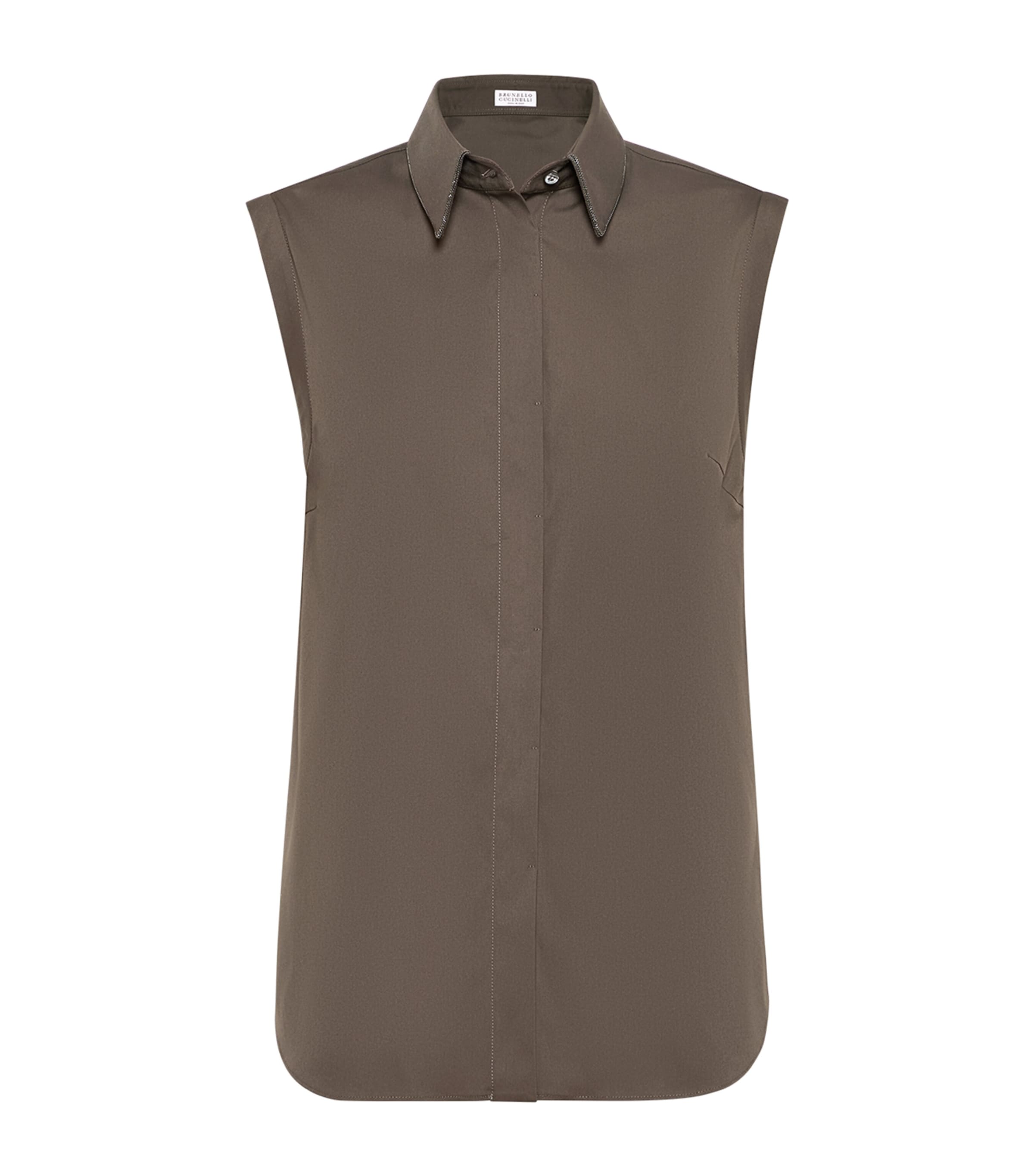 Cotton-Blend Poplin Sleeveless Shirt