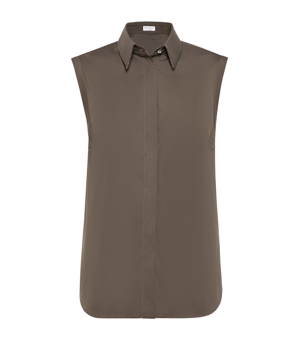 Cotton-Blend Poplin Sleeveless Shirt