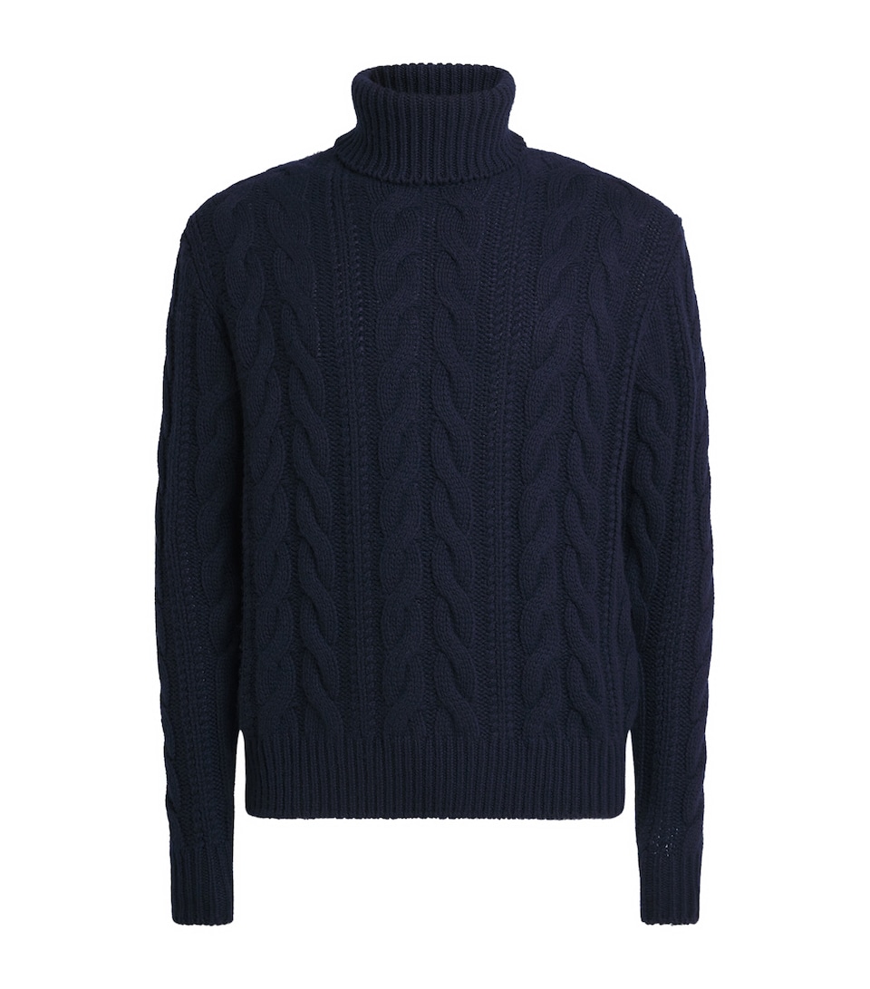 Ralph Lauren Purple Label Mens Cashmere Cable-Knit Sweater Classic Chairman Nvy