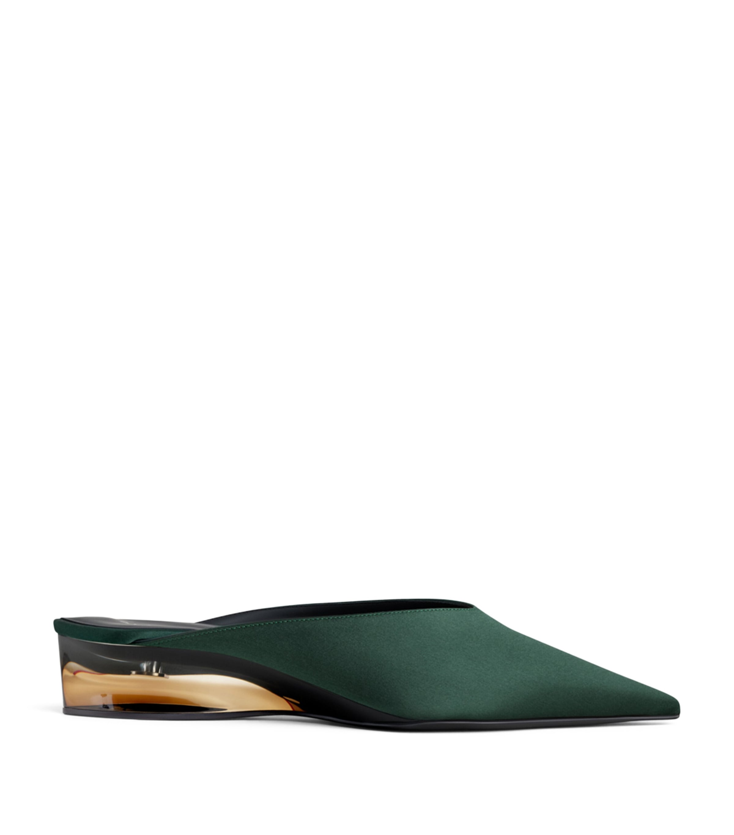 Alaïa Satin Invisible Wedge Mules 30 Green Lichen
