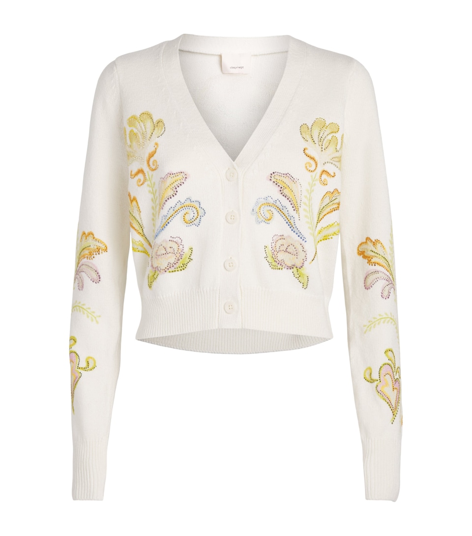 Cinq A Sept Womens Embroidered Nikko Cardigan Starch