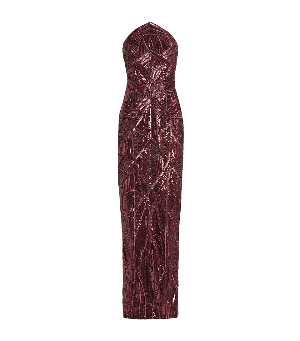 Pamella Roland Womens Embellished Strapless Gown Merlot