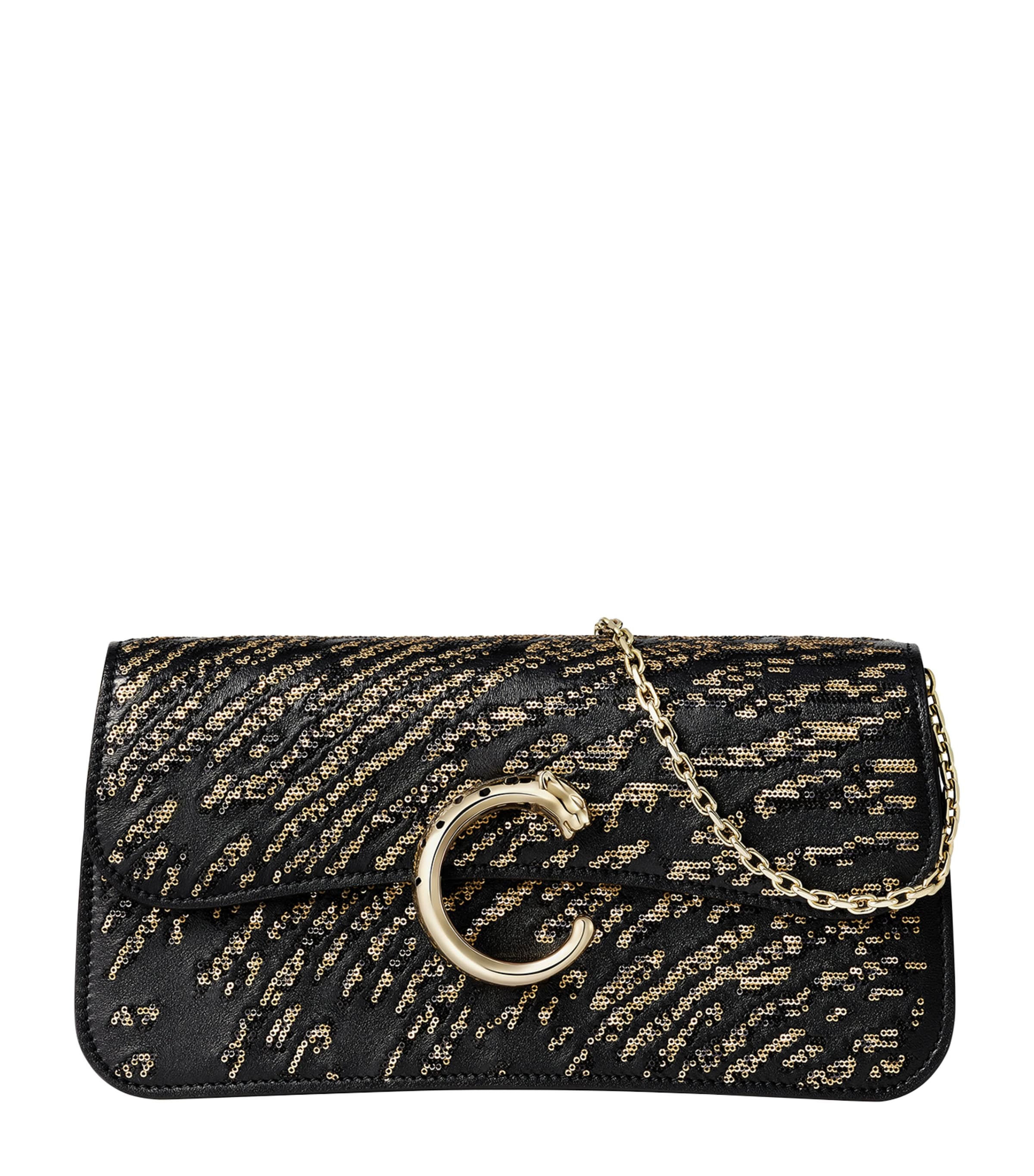 Cartier Mini Sequinned Panthère C de Cartier Chain Bag Black